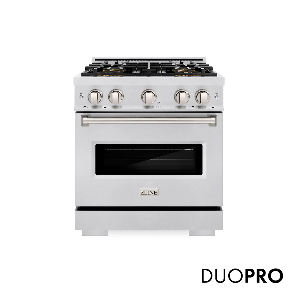 ZLINE 30 in. 4.2 cu. ft. Classic Dual Fuel Range with 4 Burner DuoPro™ Cooktop and Electric Convection Oven in Satin Stainless Steel (PCDRS-30)