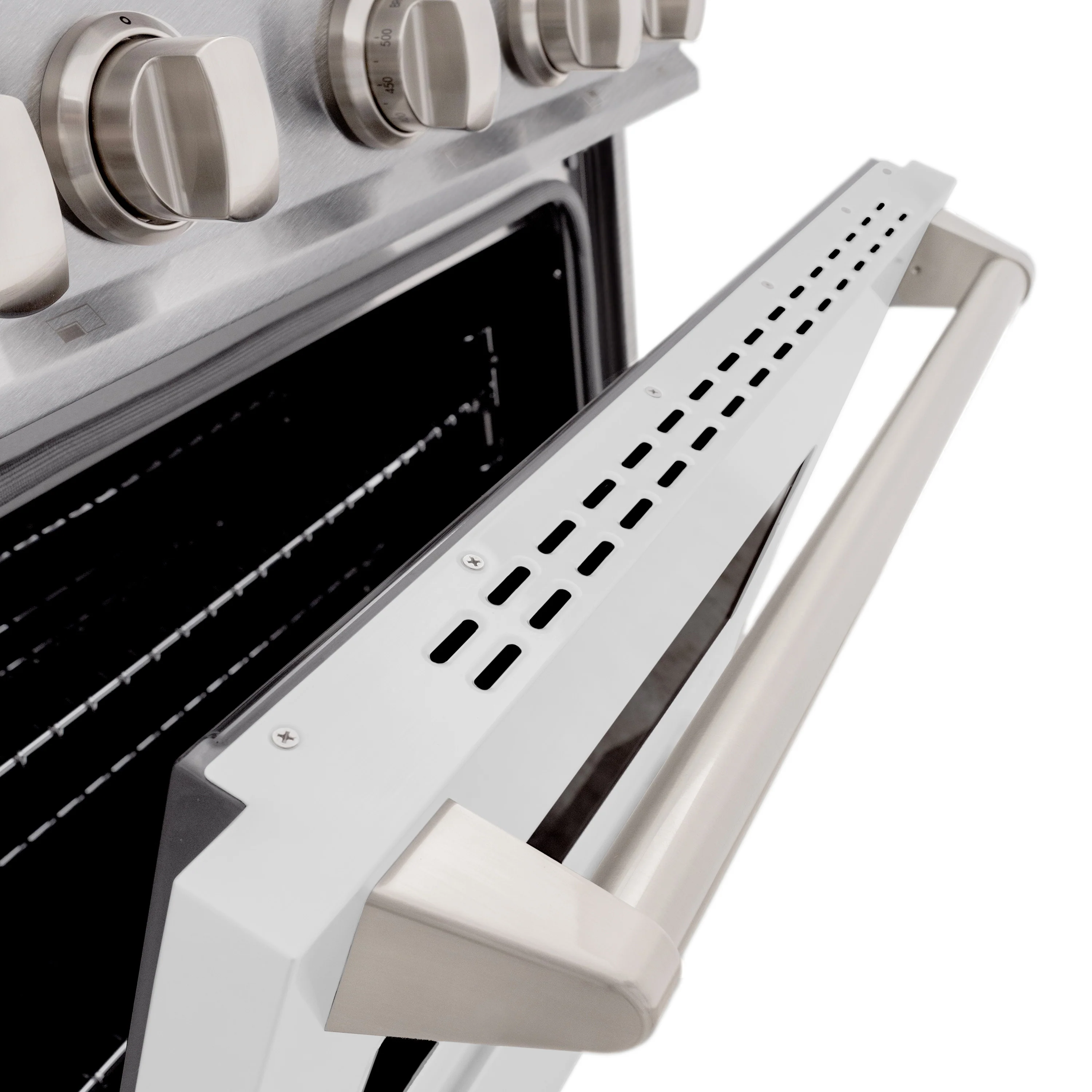 ZLINE 30 in. 4.2 cu. ft. Classic Dual Fuel Range with 4 Burner Gas Cooktop and Electric Convection Oven in Satin Stainless Steel with White Matte Door (CDRS-WM-30) - Image 10