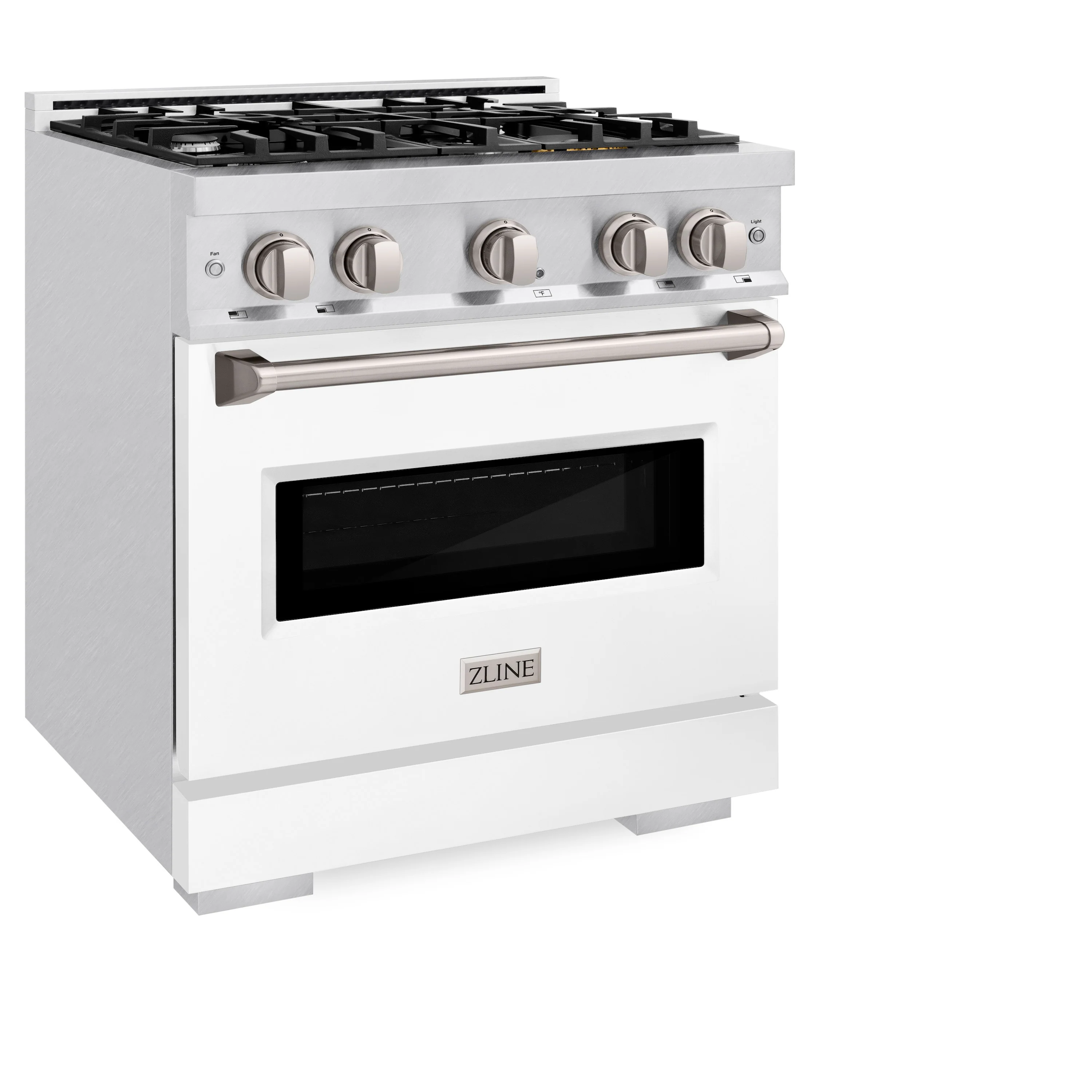 ZLINE 30 in. 4.2 cu. ft. Classic Dual Fuel Range with 4 Burner Gas Cooktop and Electric Convection Oven in Satin Stainless Steel with White Matte Door (CDRS-WM-30) - Image 4