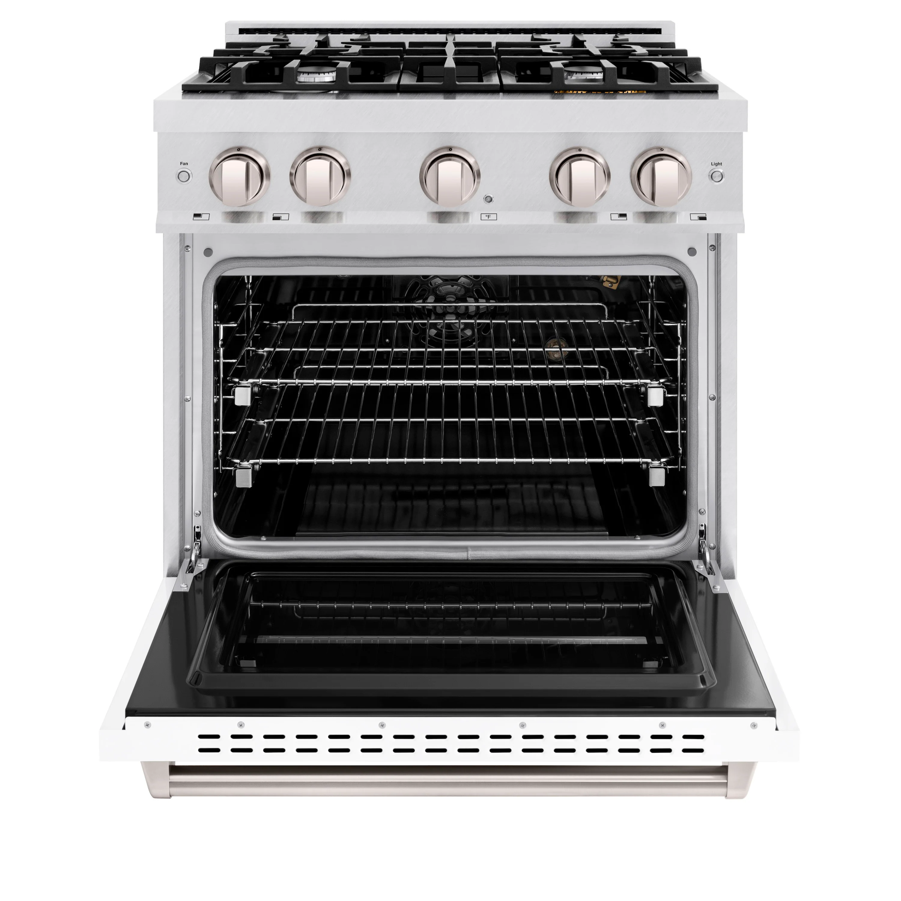 ZLINE 30 in. 4.2 cu. ft. Classic Gas Range with 4 Burner Cooktop and Convection Gas Oven in Satin Stainless Steel with White Matte Door (CGRS-WM-30) - Image 4