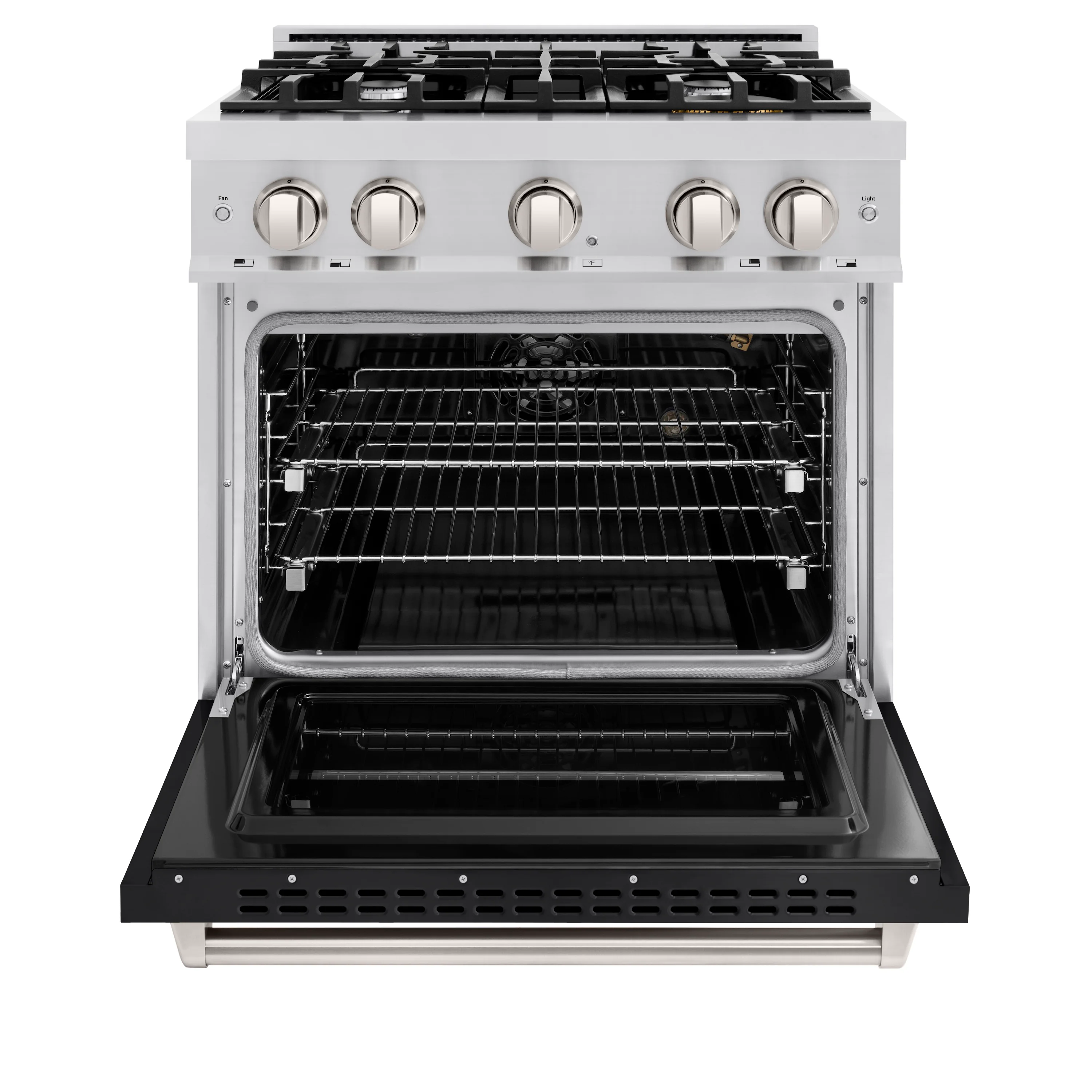 ZLINE 30 in. 4.2 cu. ft. Classic Gas Range with 4 Burner Cooktop and Convection Gas Oven in Stainless Steel with Black Matte Door (CGR-BLM-30) - Image 3