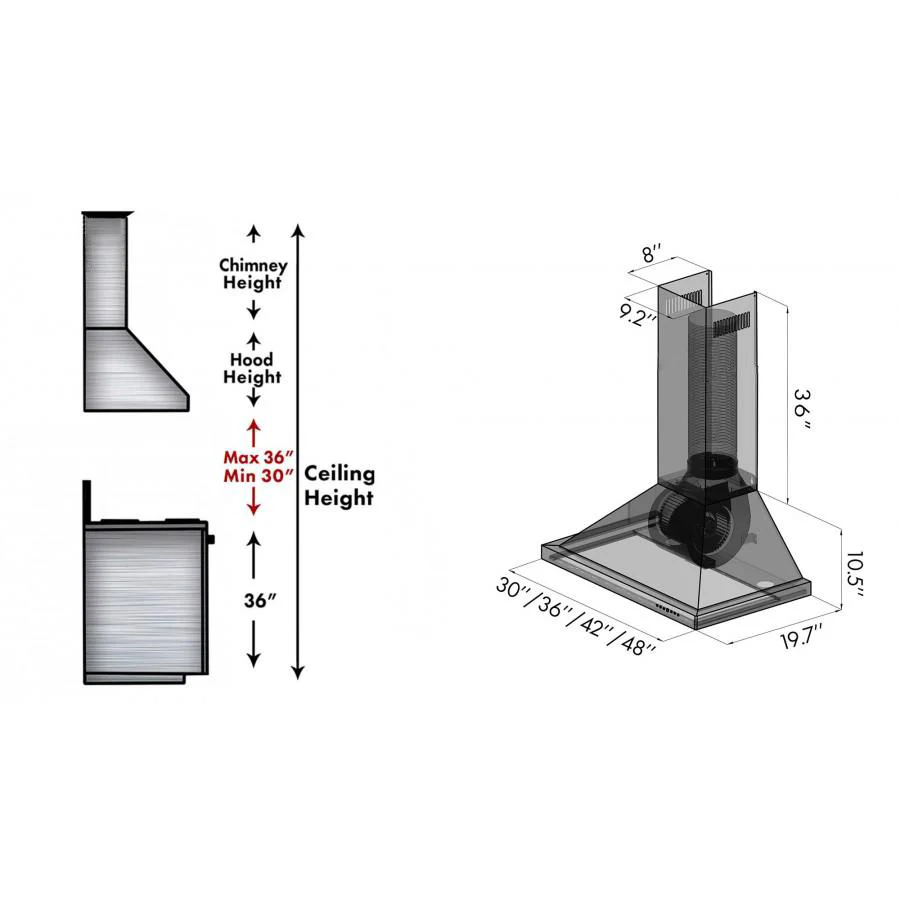 ZLINE 30 in. Designer Series Satin Stainless Steel Convertible Vent Wall Mount Range Hood (8KBS-30) - Image 9