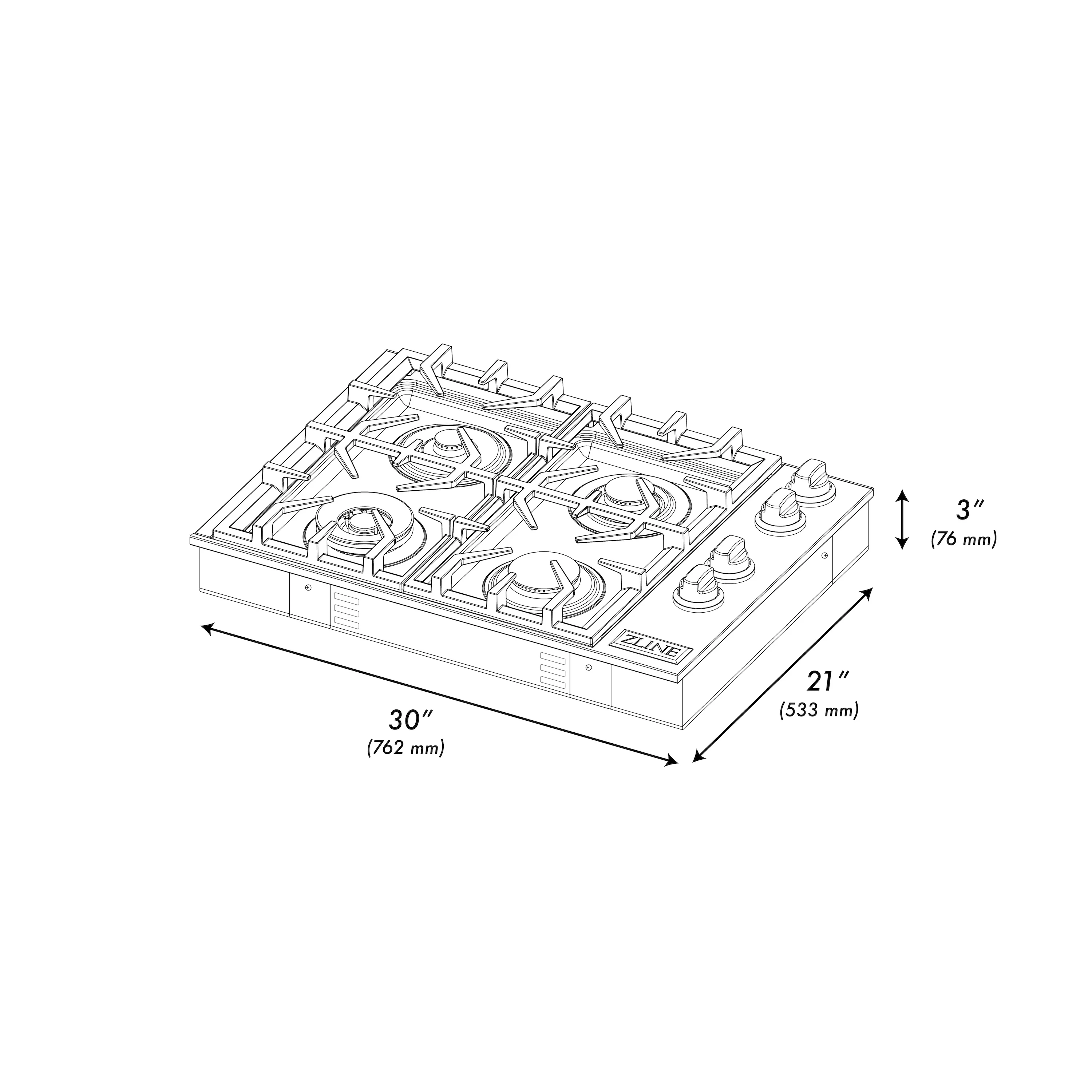 ZLINE 30" Gas Cooktop with 4 Gas Brass Burners and Black Porcelain Top (RC-BR-30-PBT) - Image 11
