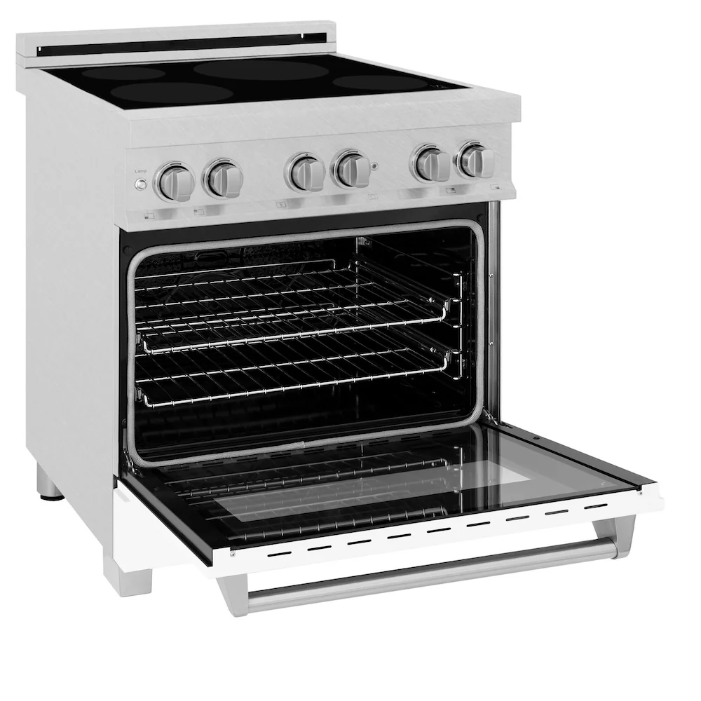 ZLINE 30 in. 4.0 cu. ft. Legacy Induction Range with 4 Element Cooktop and Electric Oven in Satin Stainless Steel and White Matte Door, Open Box-Great Condition - Image 7