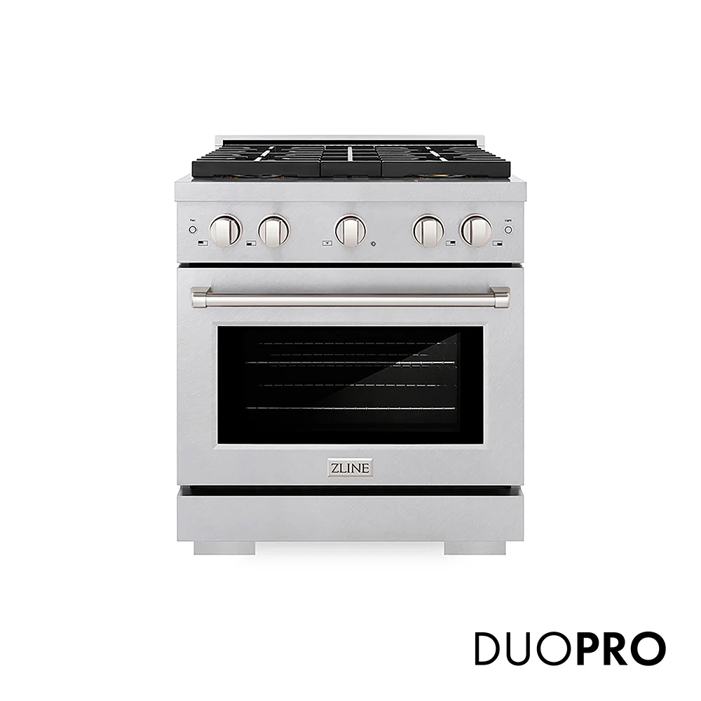 ZLINE 30 in. 4.2 cu. ft. Paramount Dual Fuel Range with 4 Burner DuoPro™ Cooktop and Electric Convection Oven in Satin Stainless Steel, Open Box-Great Condition