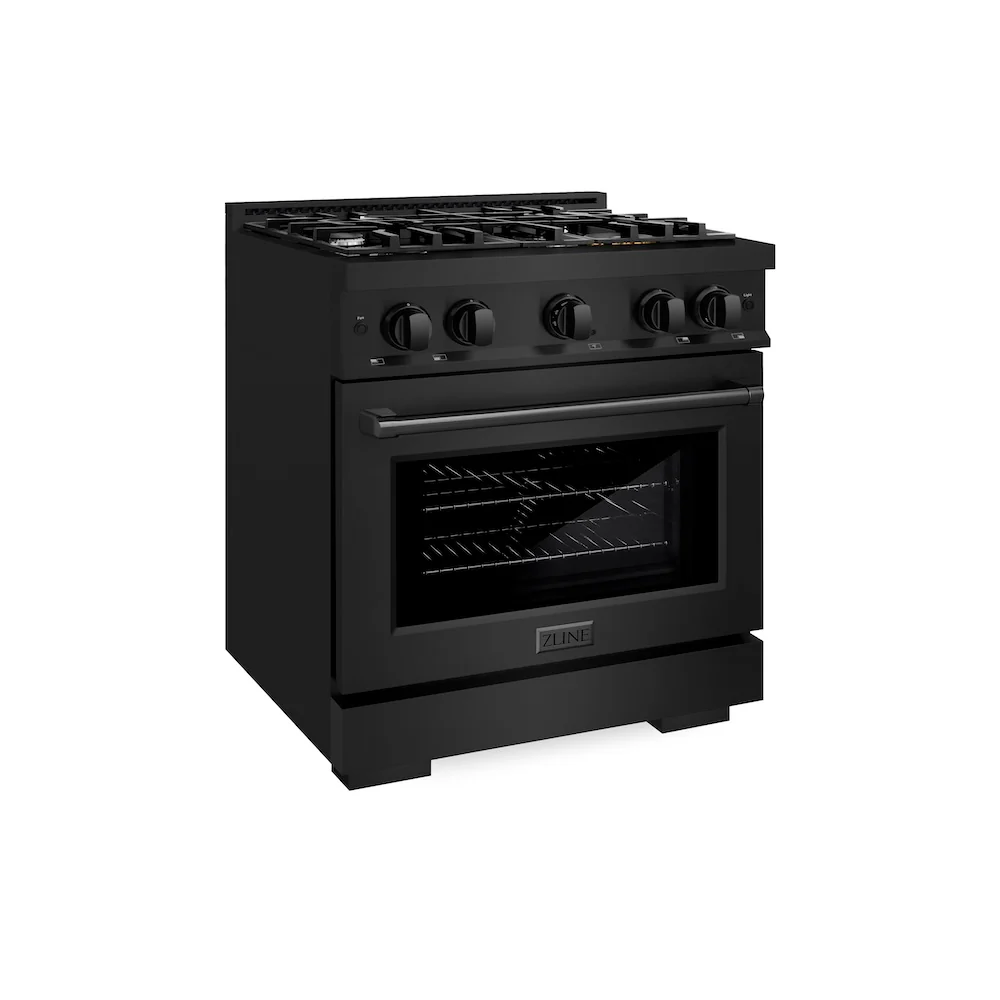 ZLINE 30 in. 4.2 cu. ft. Select Dual Fuel Range with 4 Burner Gas Cooktop and Electric Convection Oven in Black Stainless Steel, Open Box-Great Condition