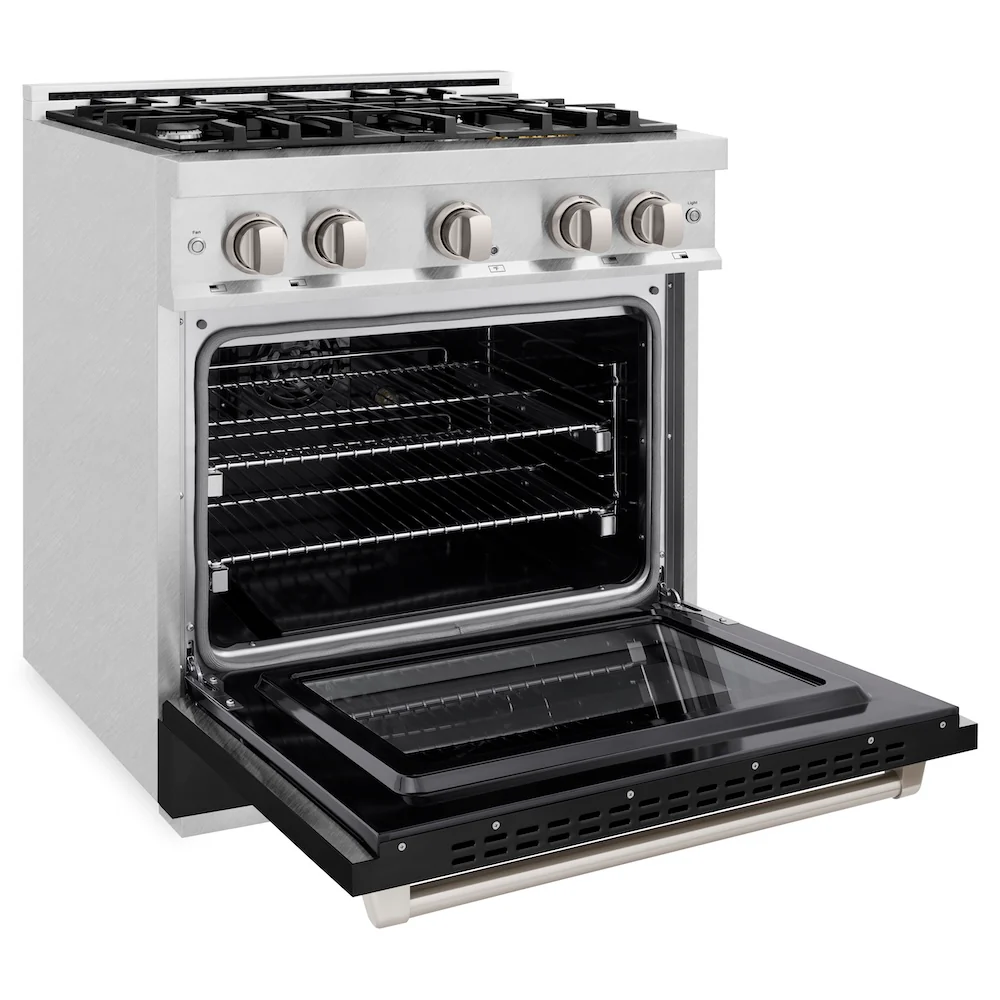 ZLINE 30 in. 4.2 cu. ft. Select Dual Fuel Range with 4 Burner Gas Cooktop and Electric Convection Oven in Satin Stainless Steel with Black Matte Door, Open Box-Great Condition - Image 7