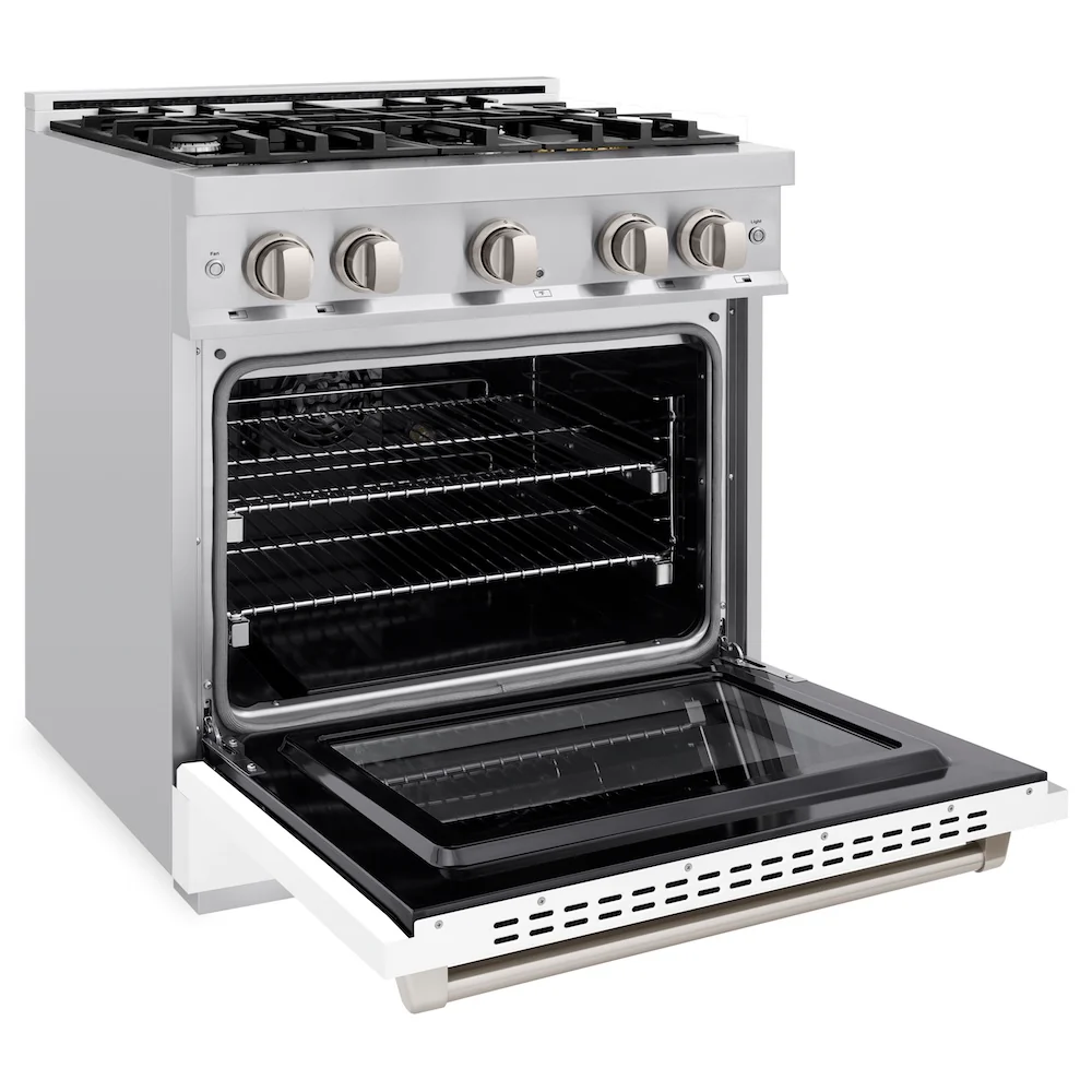 ZLINE 30 in. 4.2 cu. ft. Select Dual Fuel Range with 4 Burner Gas Cooktop and Electric Convection Oven in Satin Stainless Steel with White Matte Door, Open Box-Great Condition - Image 7