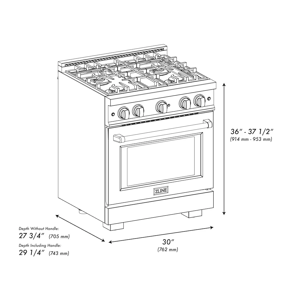 ZLINE 30 in. 4.2 cu. ft. Select Dual Fuel Range with Gas Cooktop and Electric Convection Oven in Satin Stainless Steel with 4 Brass Burners, Open Box-Great Condition - Image 14