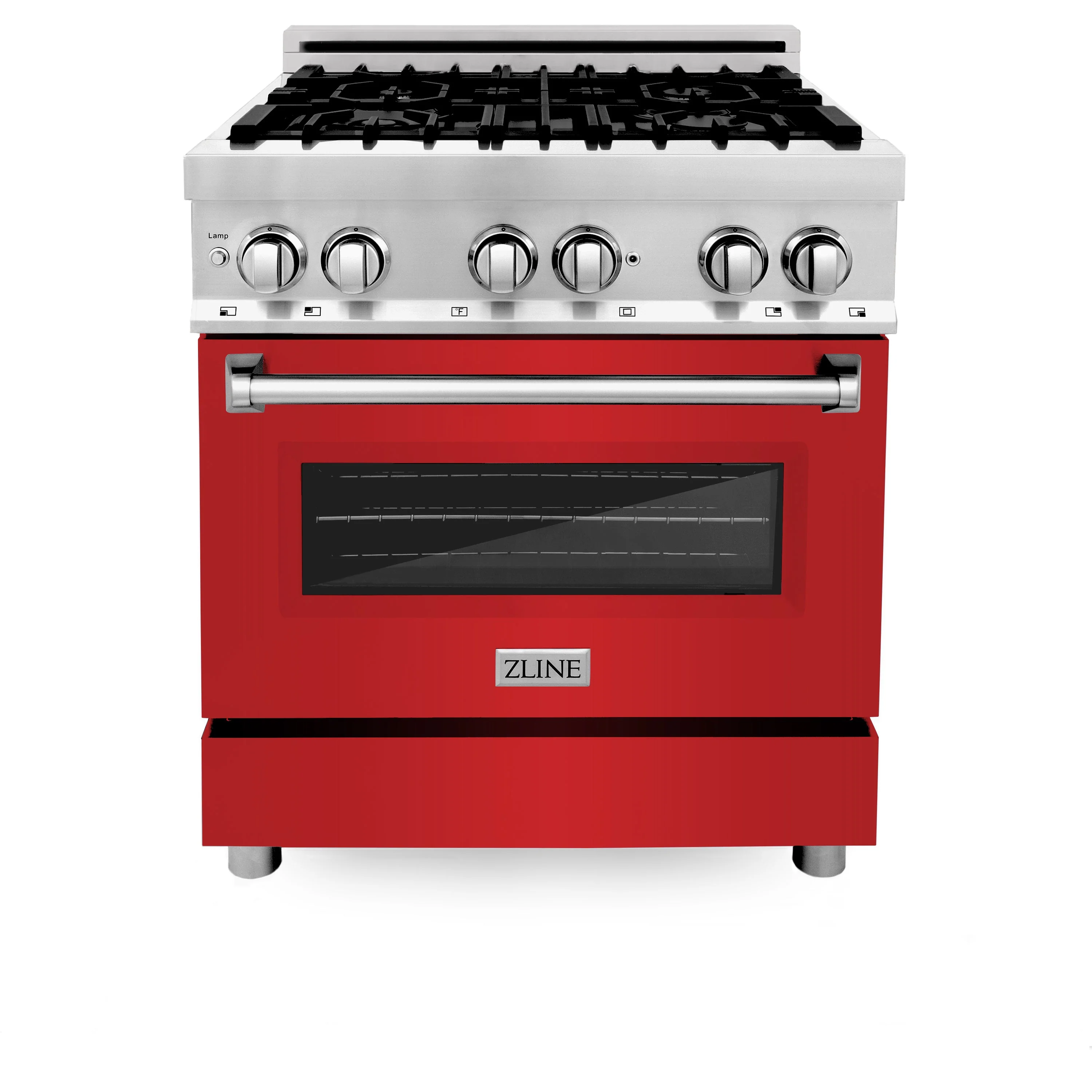 ZLINE 30 in. Kitchen Package with ZLINE Satin Stainless Steel Dual Fuel Range with Red Matte Door and Convertible Vent Range Hood (2KP-RARMRH30) - Image 7