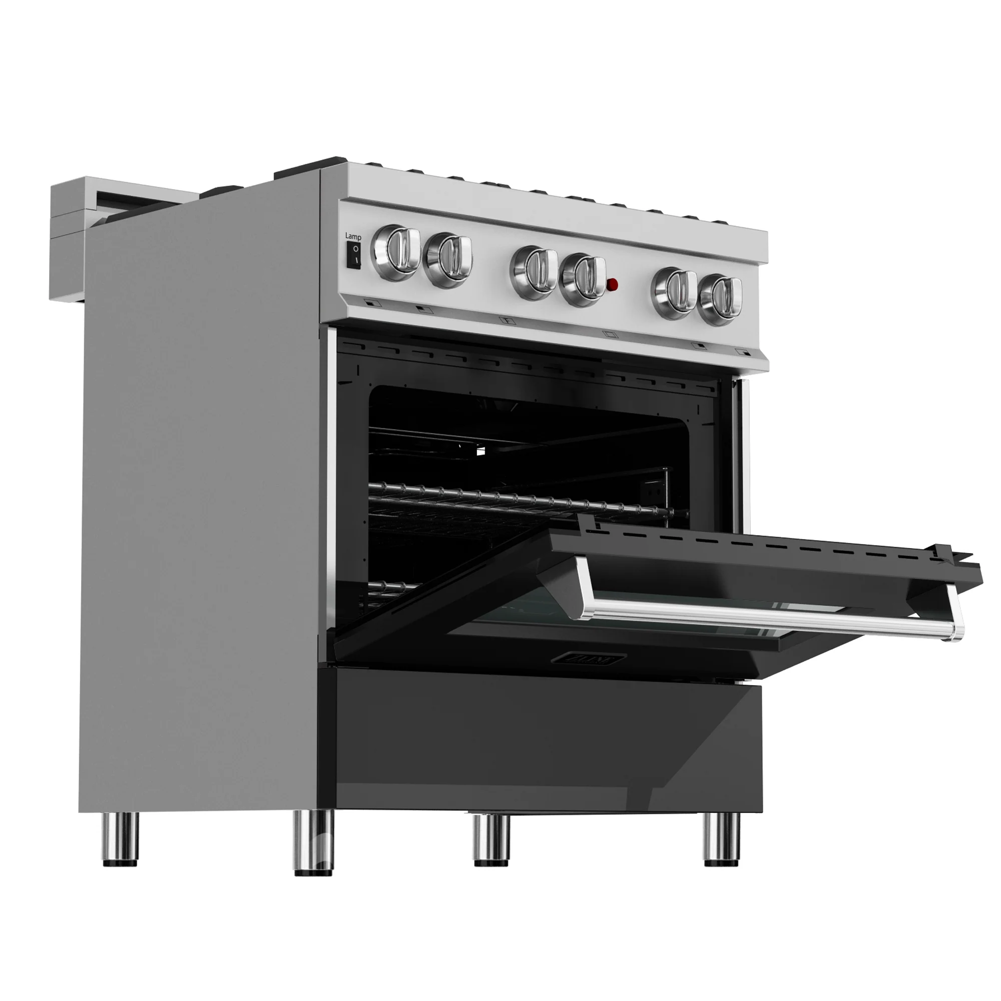 ZLINE 30 in. 4.0 cu. ft. Legacy Dual Fuel Range with 4 Burner Gas Cooktop and Electric Convection Oven in Satin Stainless Steel and Black Matte Door (RAS-BLM-30) - Image 10