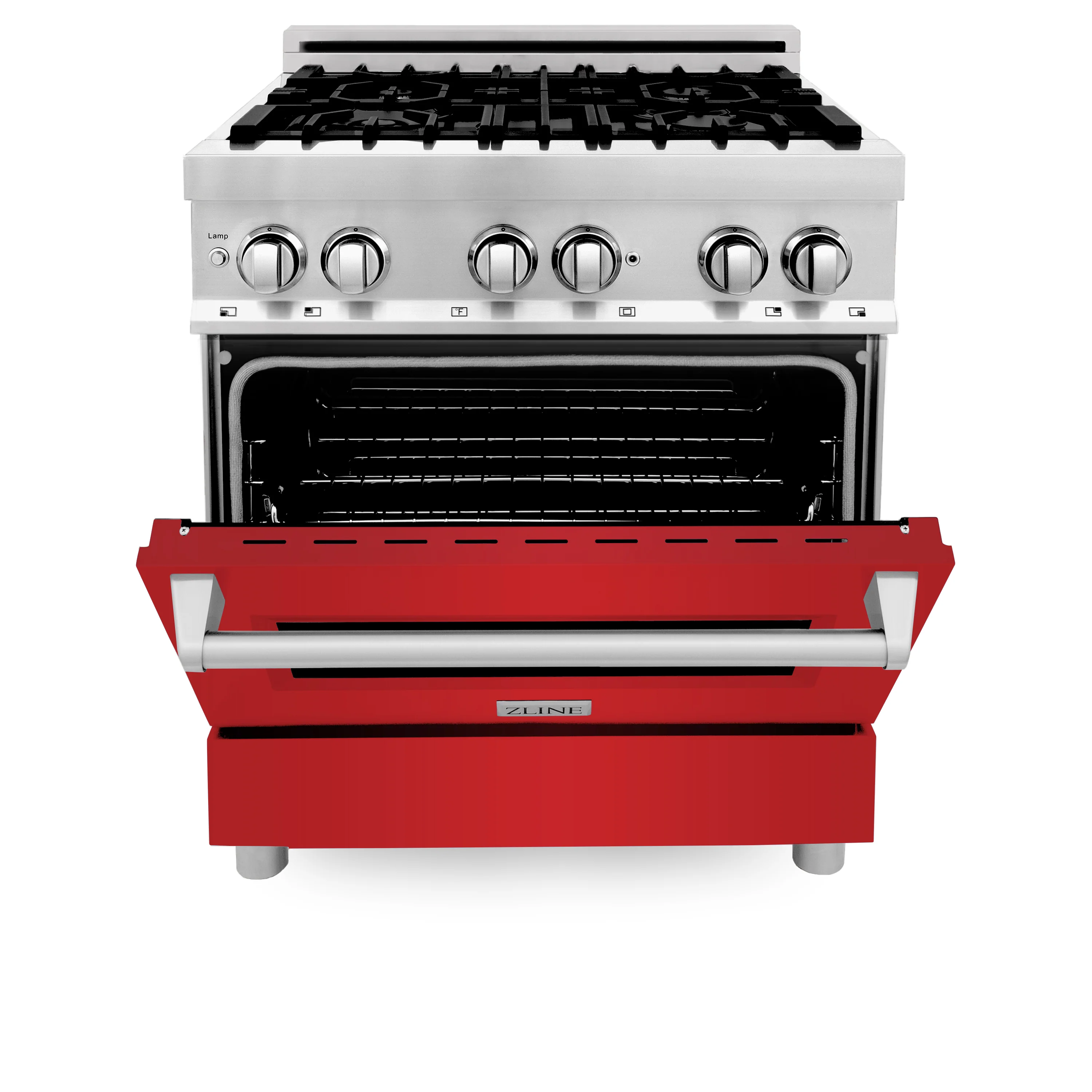 ZLINE 30 in. 4.0 cu. ft. Legacy Dual Fuel Range with 4 Burner Gas Cooktop and Electric Convection Oven in Stainless Steel and Red Matte Door (RA-RM-30) - Image 3