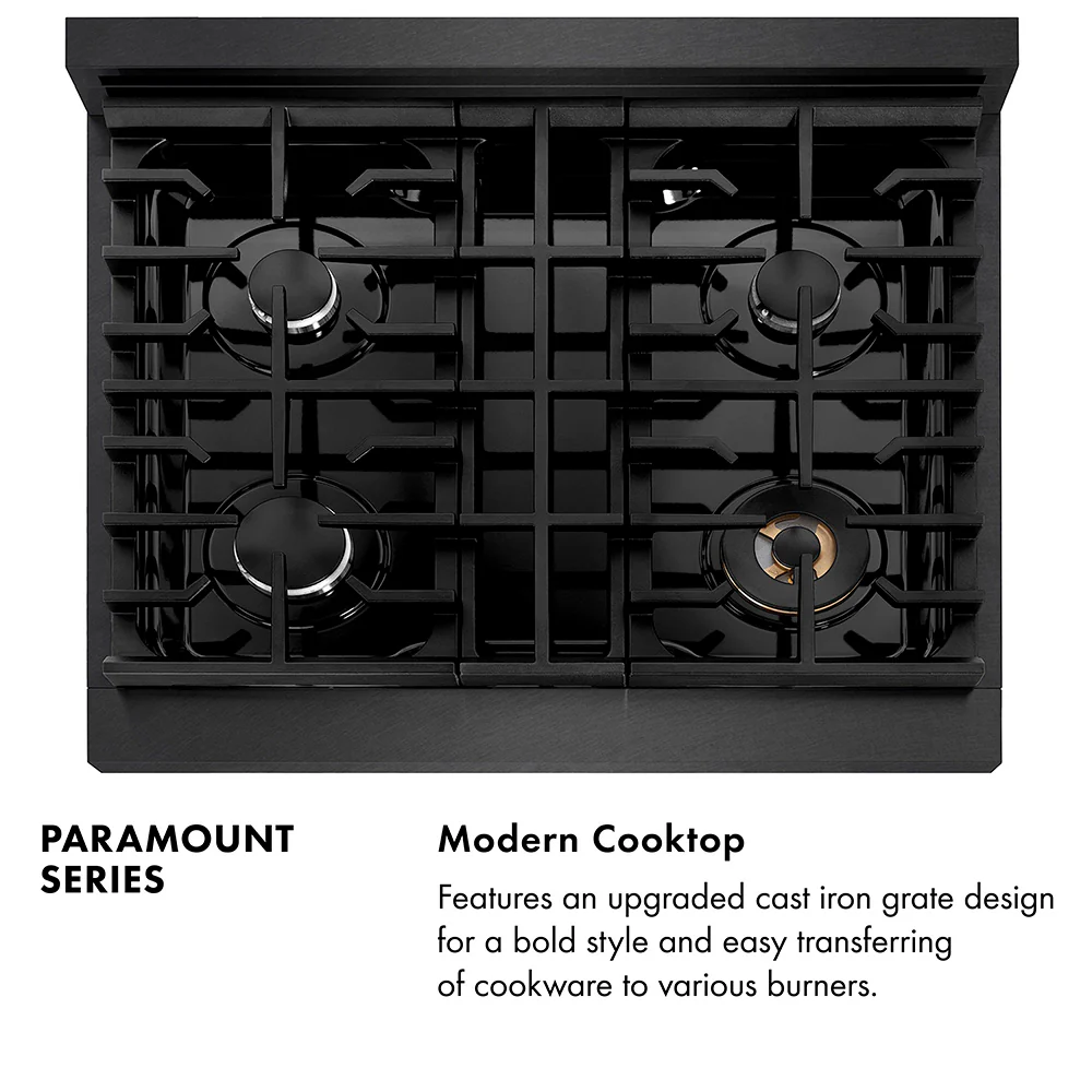 ZLINE 30 in. 4.2 cu. ft. Paramount Dual Fuel Range with 4 Burner Gas Cooktop and Electric Convection Oven in Black Satin Stainless Steel (SDRBS-30) - Image 11