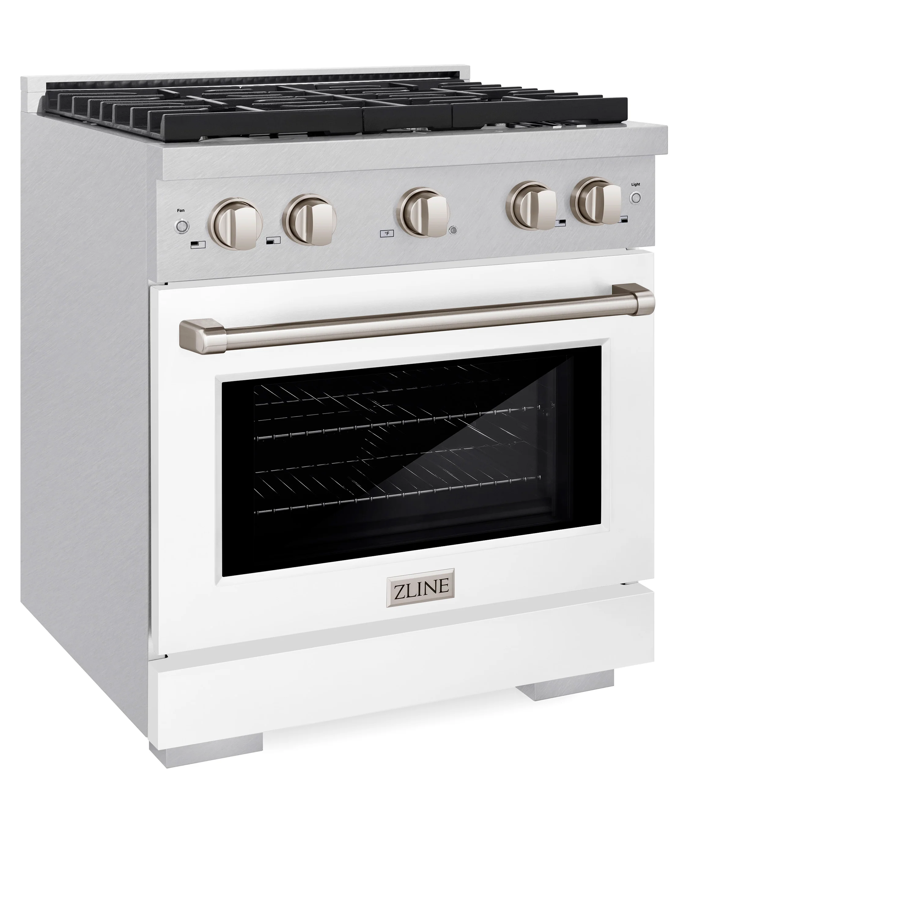 ZLINE 30 in. 4.2 cu. ft. Paramount Dual Fuel Range with 4 Burner Gas Cooktop and Electric Convection Oven in Satin Stainless Steel with White Matte Door (SDRS-WM-30) - Image 4