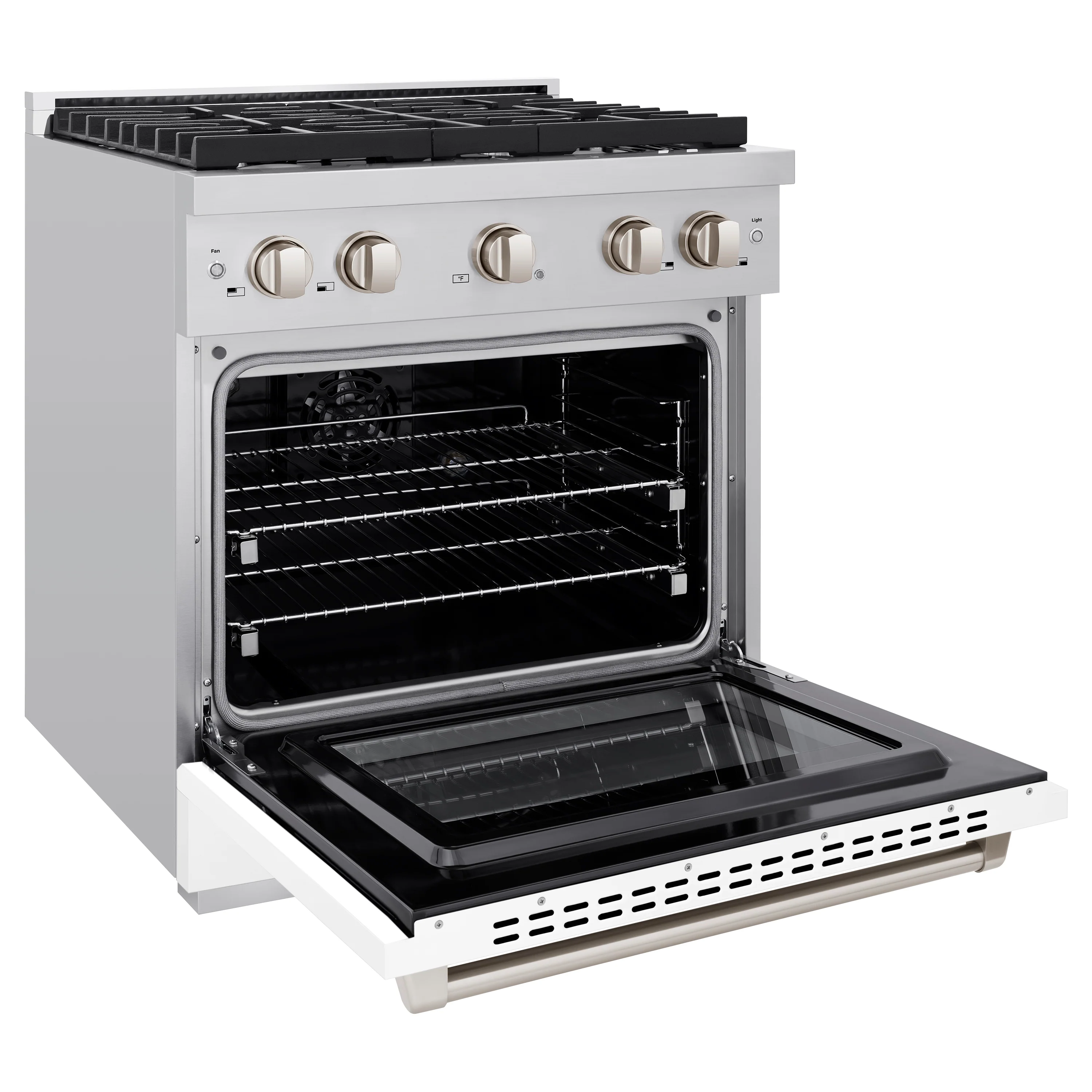 ZLINE 30 in. 4.2 cu. ft. Paramount Dual Fuel Range with 4 Burner Gas Cooktop and Electric Convection Oven in Stainless Steel with White Matte Door (SDR-WM-30) - Image 6