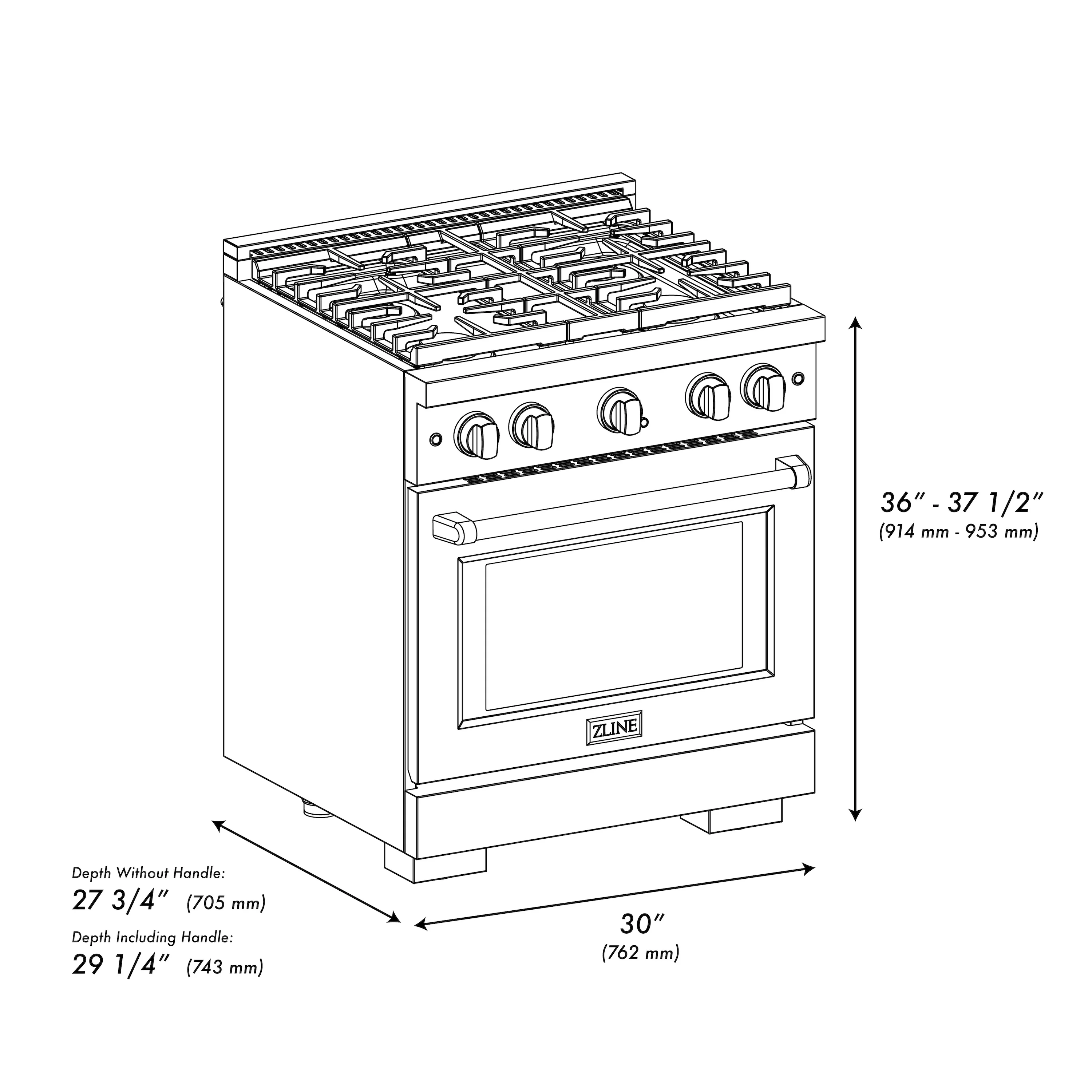 ZLINE 30 in. 4.2 cu. ft. Paramount Gas Range with Convection Gas Oven in Black Stainless Steel with 4 Brass Burners (SGRB-BR-30) - Image 9