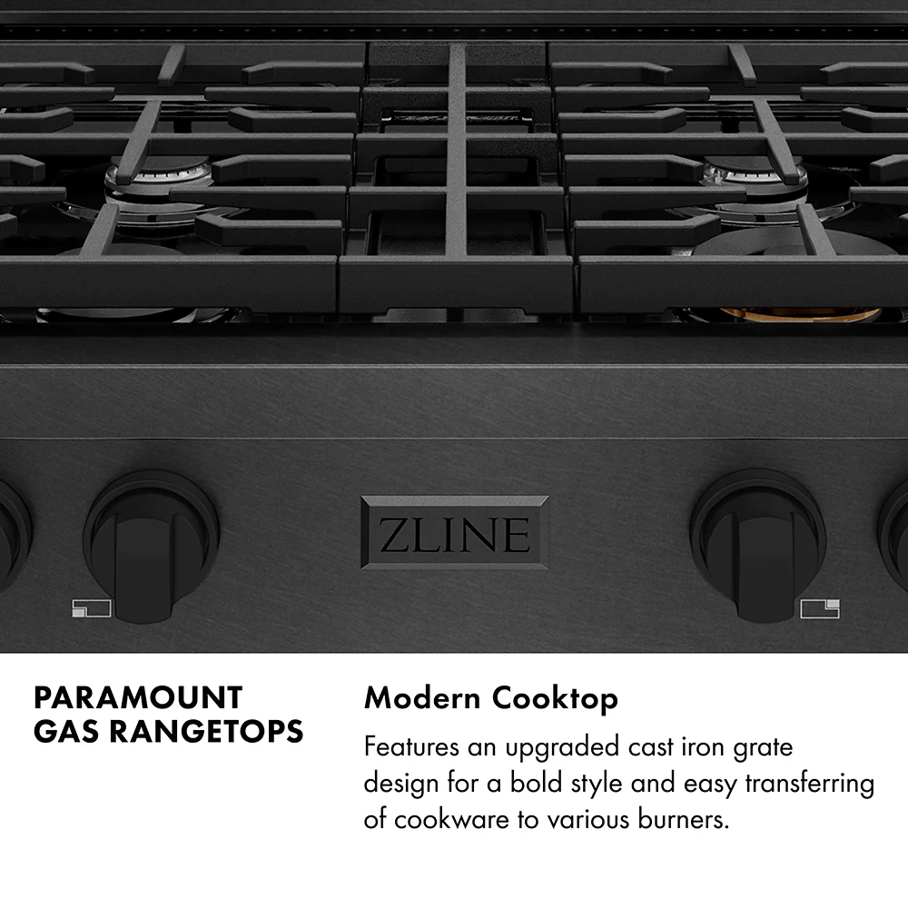 ZLINE 30 in. Paramount Gas Rangetop with 4 Burners and Porcelain Cooktop in Black Satin Stainless Steel (SRTBS-30) - Image 5