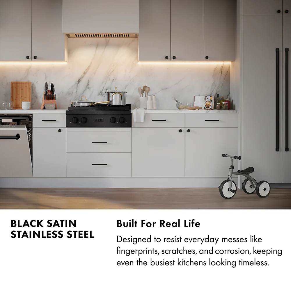 ZLINE 30 in. Paramount Gas Rangetop with 4 Burners and Porcelain Cooktop in Black Satin Stainless Steel (SRTBS-30) - Image 6