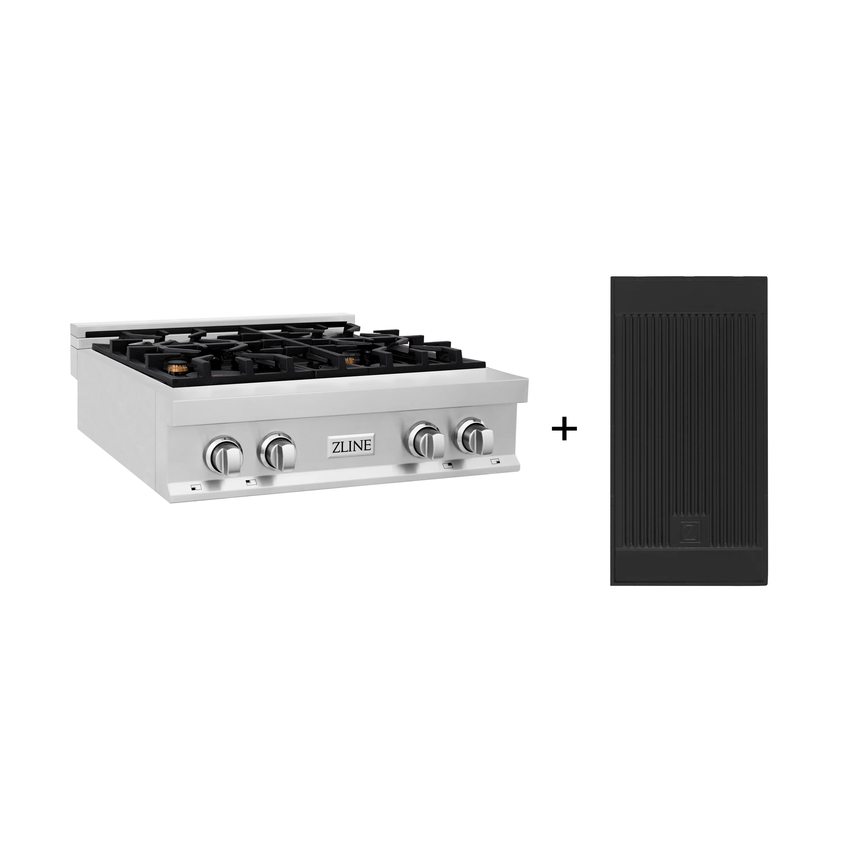ZLINE 30 in. Legacy Gas Rangetop with 4 Brass Burners and Porcelain Cooktop in Stainless Steel with Griddle (RT-BR-GR-30)