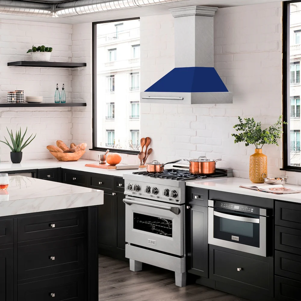 ZLINE 30" Fingerprint Resistant Stainless Steel Range Hood with Blue Gloss Shell (8654SNX-BG30) - Image 6