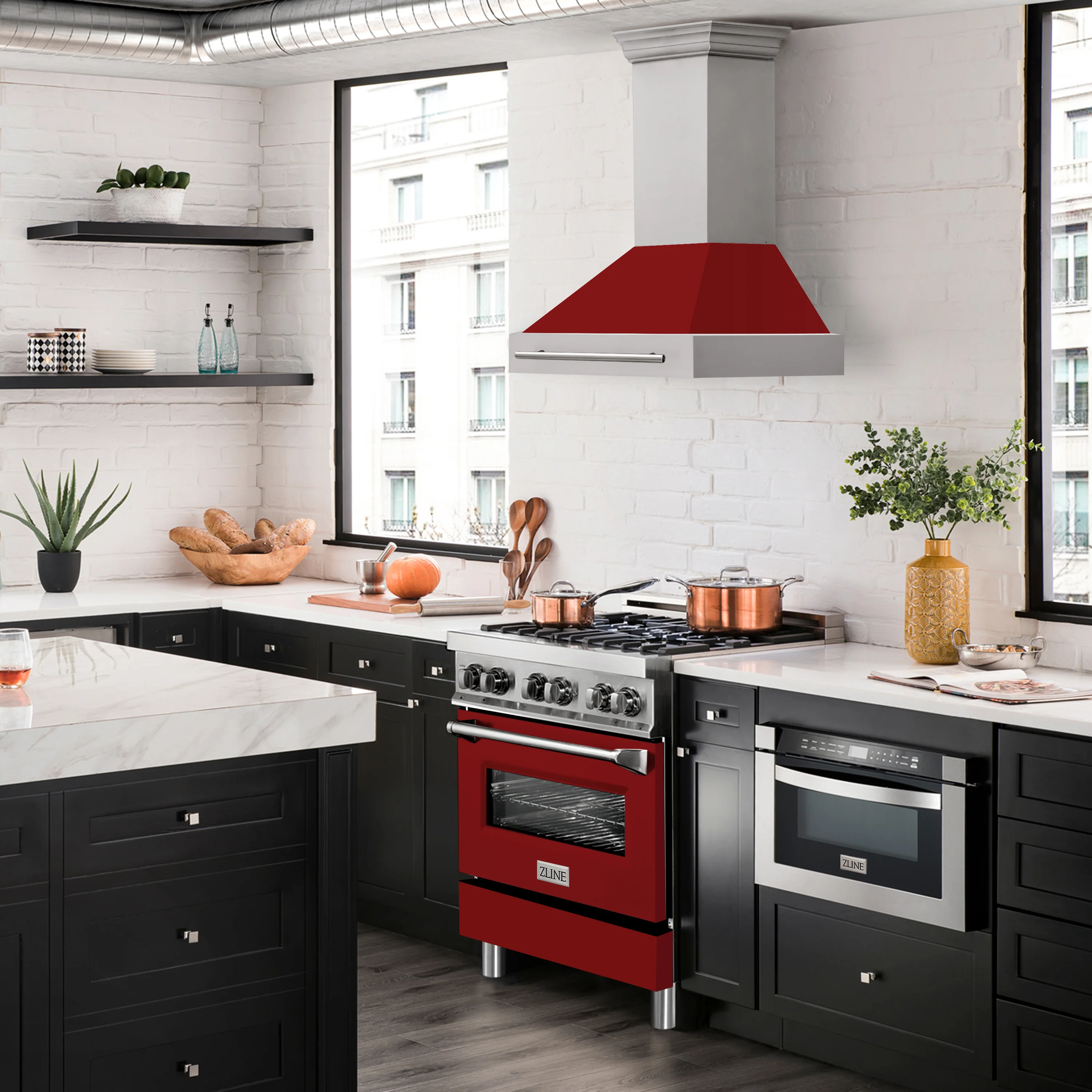 ZLINE 30" Stainless Steel Range Hood with Red Gloss Shell and Stainless Steel Handle (8654STX-RG-30) - Image 8