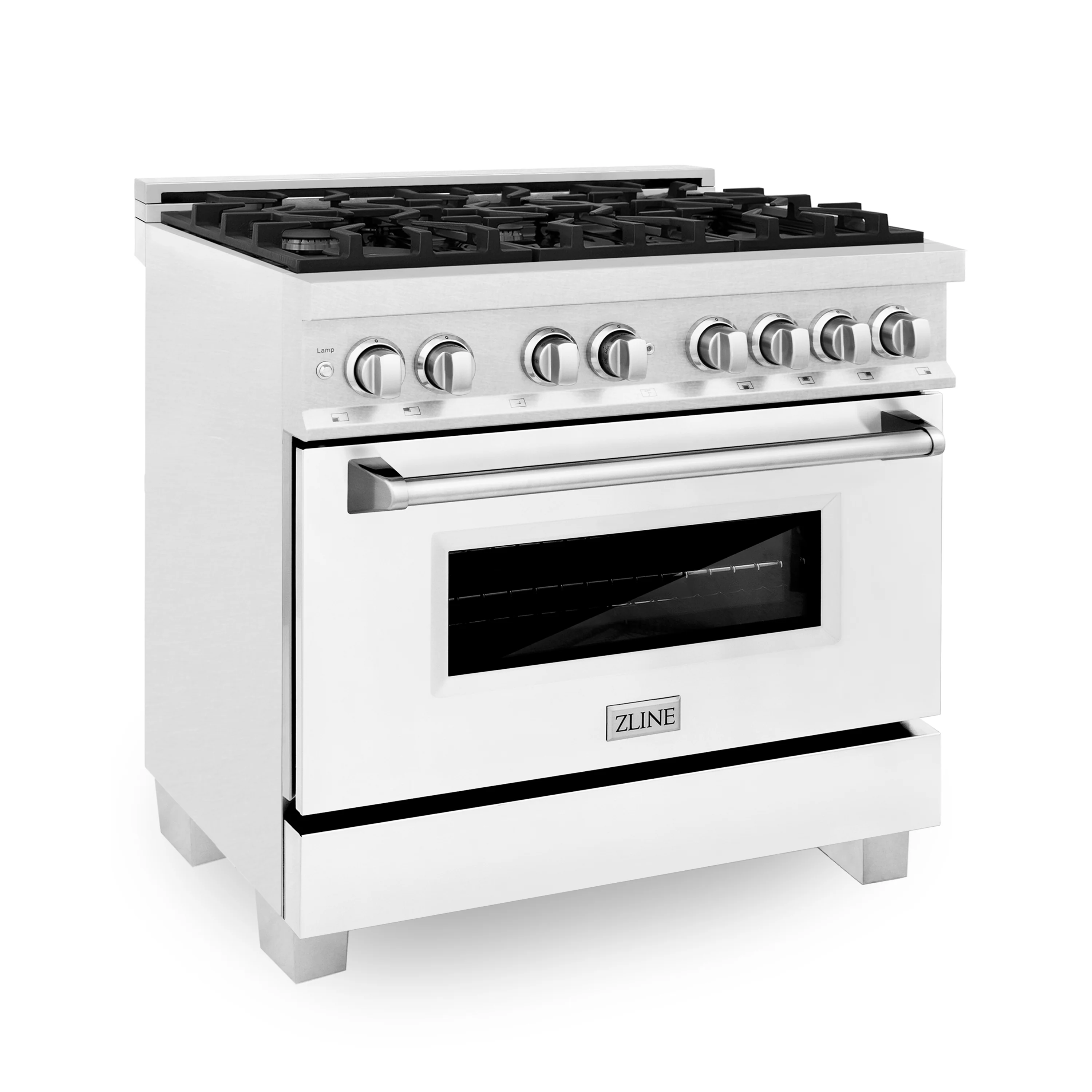 ZLINE 36 in. 4.6 cu. ft. Legacy Dual Fuel Range with 6 Burner Gas Cooktop and Electric Convection Oven in Satin Stainless Steel with White Matte Door and Griddle (RAS-WM-GR-36) - Image 3