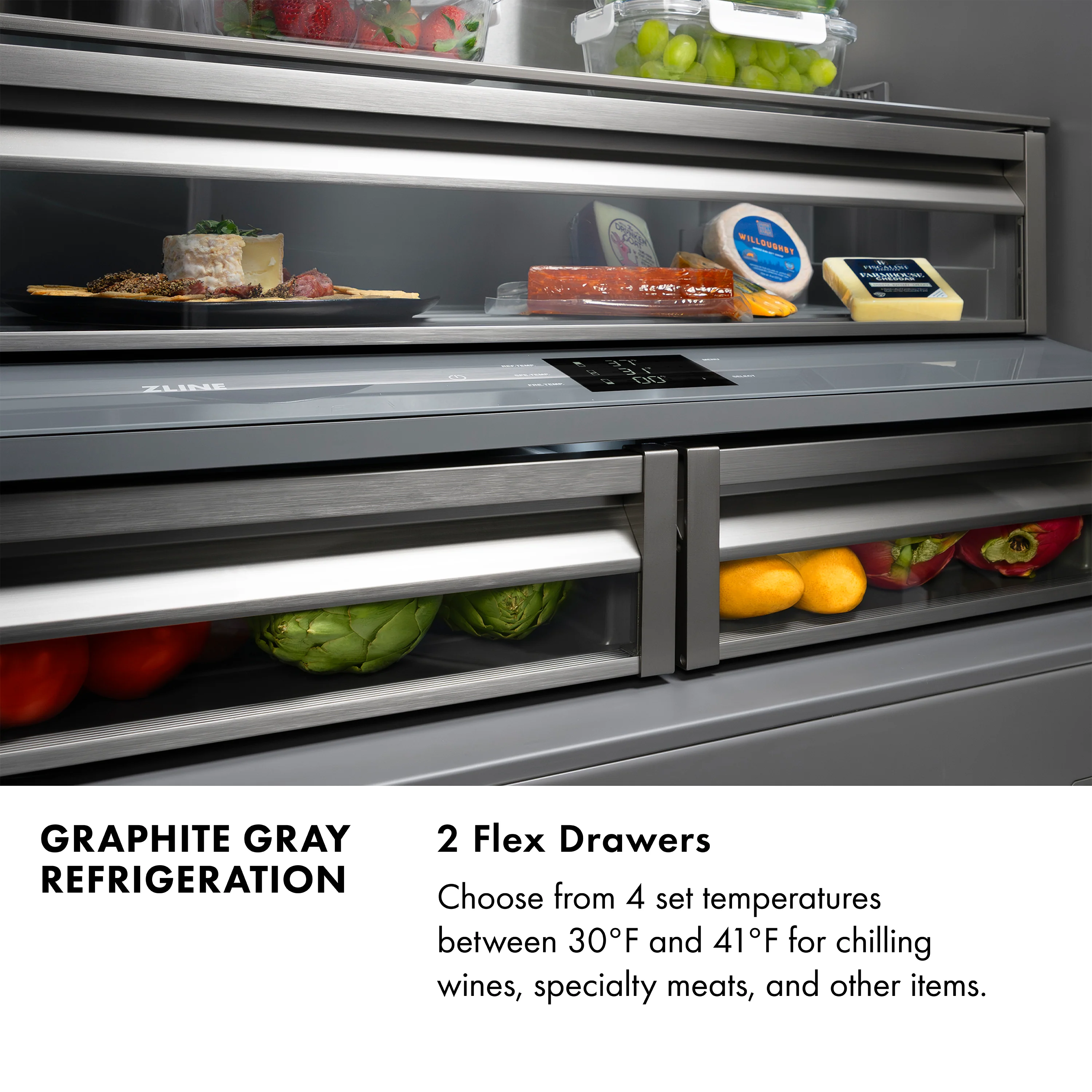 ZLINE 36 in. 19.6 cu. ft. French Door Built-In Bottom Freezer Refrigerator with Water Dispenser and Ice Maker in Black Stainless Steel with Graphite Gray Interior (GRBIV-BS-36) - Image 15