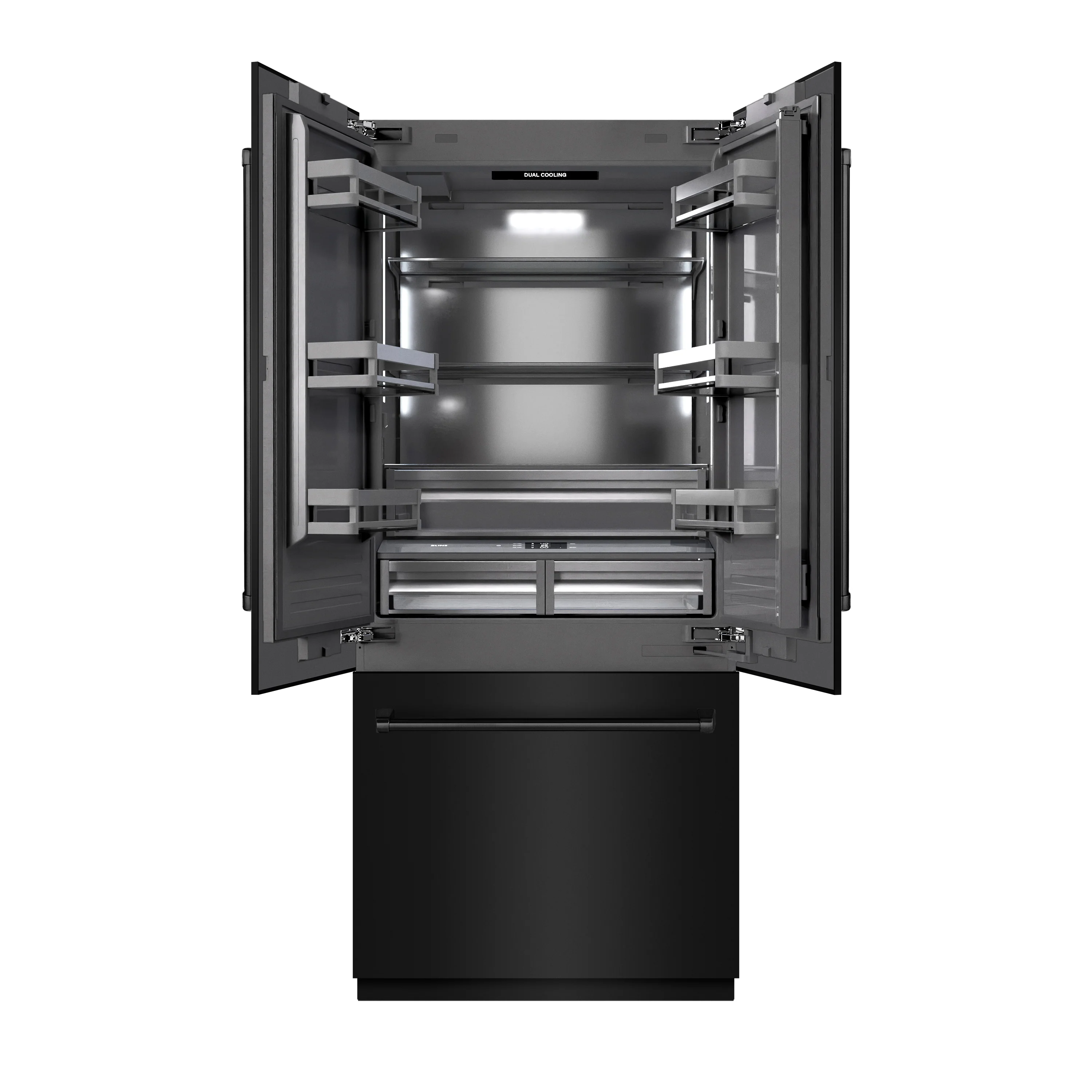 ZLINE 36 in. 19.6 cu. ft. French Door Built-In Bottom Freezer Refrigerator with Water Dispenser and Ice Maker in Black Stainless Steel with Graphite Gray Interior (GRBIV-BS-36) - Image 3