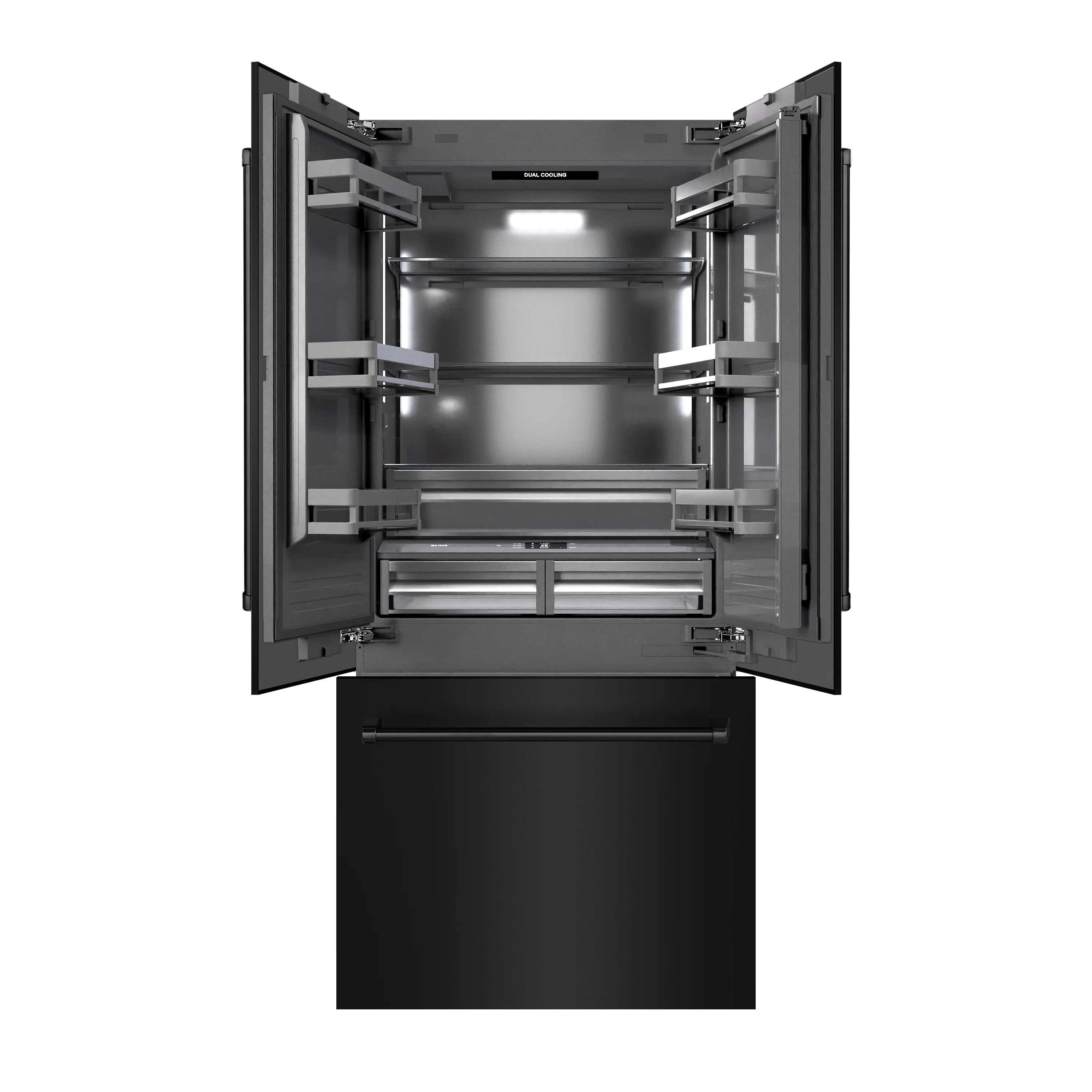 ZLINE 36 in. 19.6 cu. ft. French Door Built-In Bottom Freezer Refrigerator with Water Dispenser and Ice Maker in Black Stainless Steel with Graphite Gray Interior (GRBIV-BS-36) - Image 4