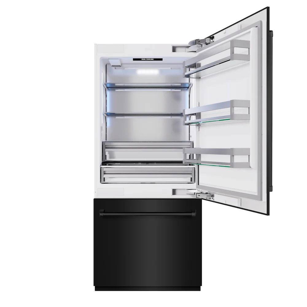 ZLINE 36 in. 19.8 cu. ft. Built-In Bottom Freezer Refrigerator with Water Dispenser and Ice Maker in Black Stainless Steel (RBIT-BS-36) - Image 4