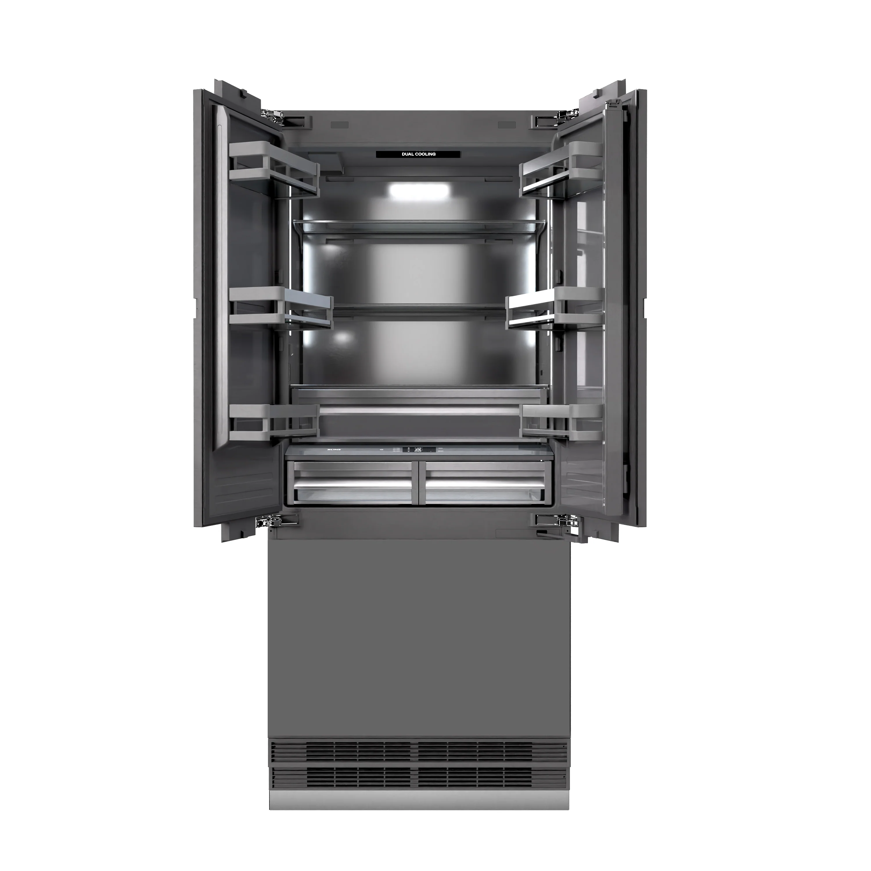 ZLINE 36 in. 19.6 cu. ft. Panel Ready French Door Built-In Bottom Freezer Refrigerator with Water Dispenser and Ice Maker with Graphite Gray Interior (GRBIV-36) - Image 10