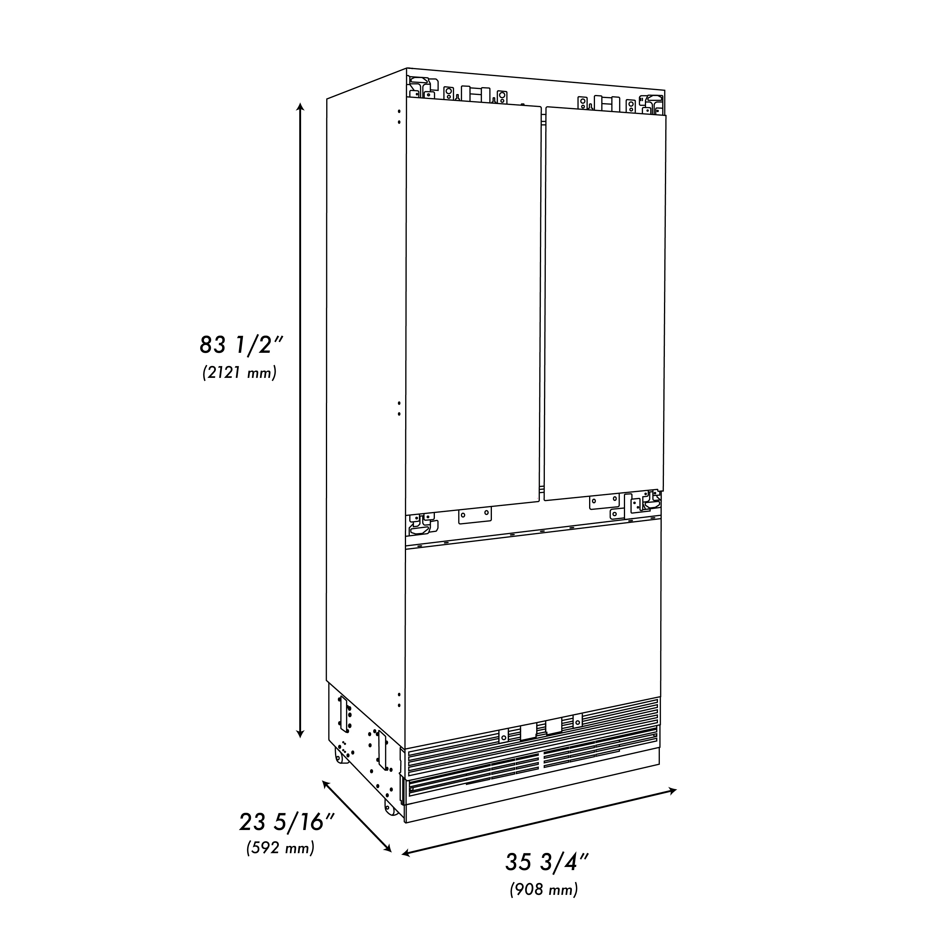ZLINE 36 in. 19.6 cu. ft. Panel Ready French Door Built-In Bottom Freezer Refrigerator with Water Dispenser and Ice Maker with Graphite Gray Interior (GRBIV-36) - Image 24
