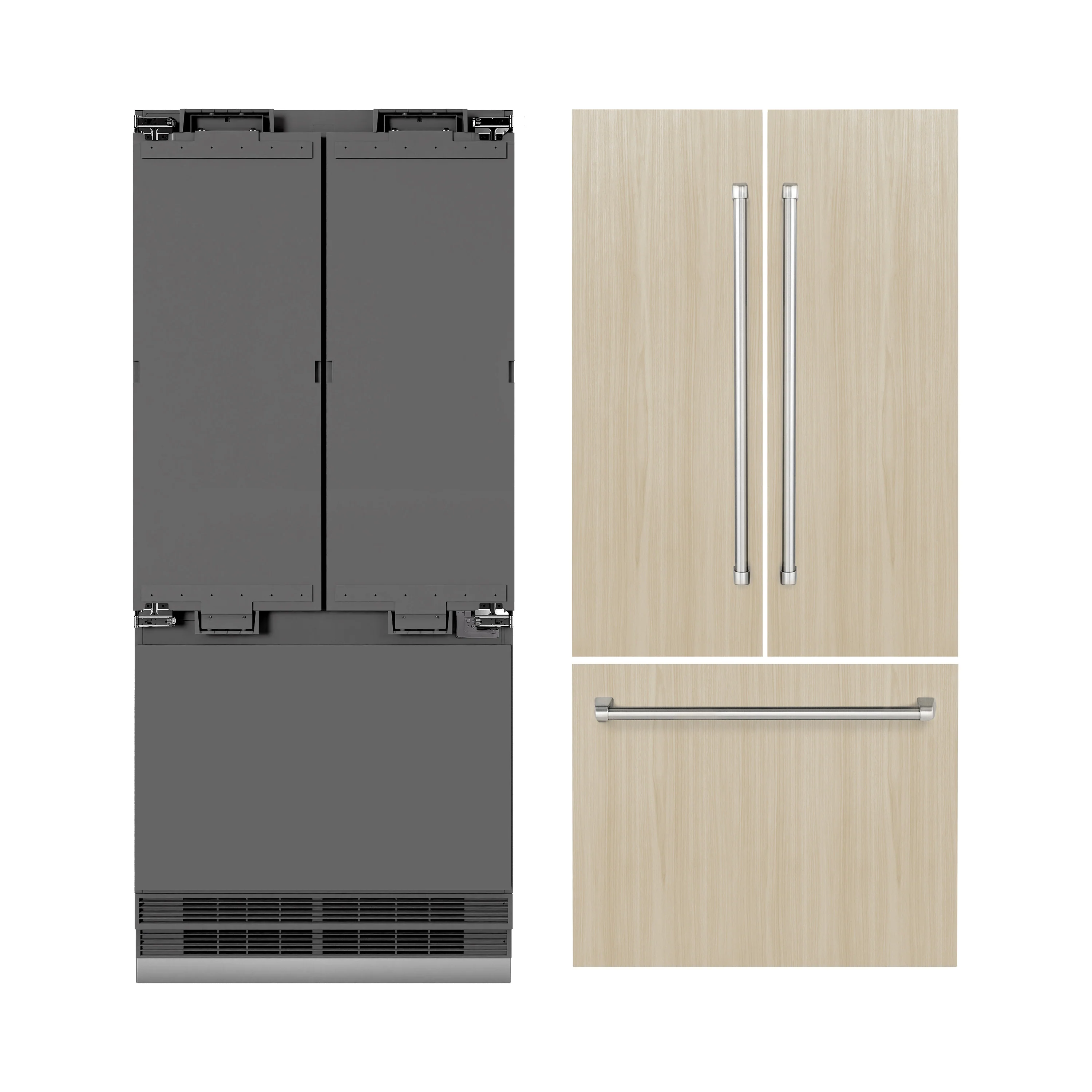 ZLINE 36 in. 19.6 cu. ft. Panel Ready French Door Built-In Bottom Freezer Refrigerator with Water Dispenser and Ice Maker with Graphite Gray Interior (GRBIV-36) - Image 5