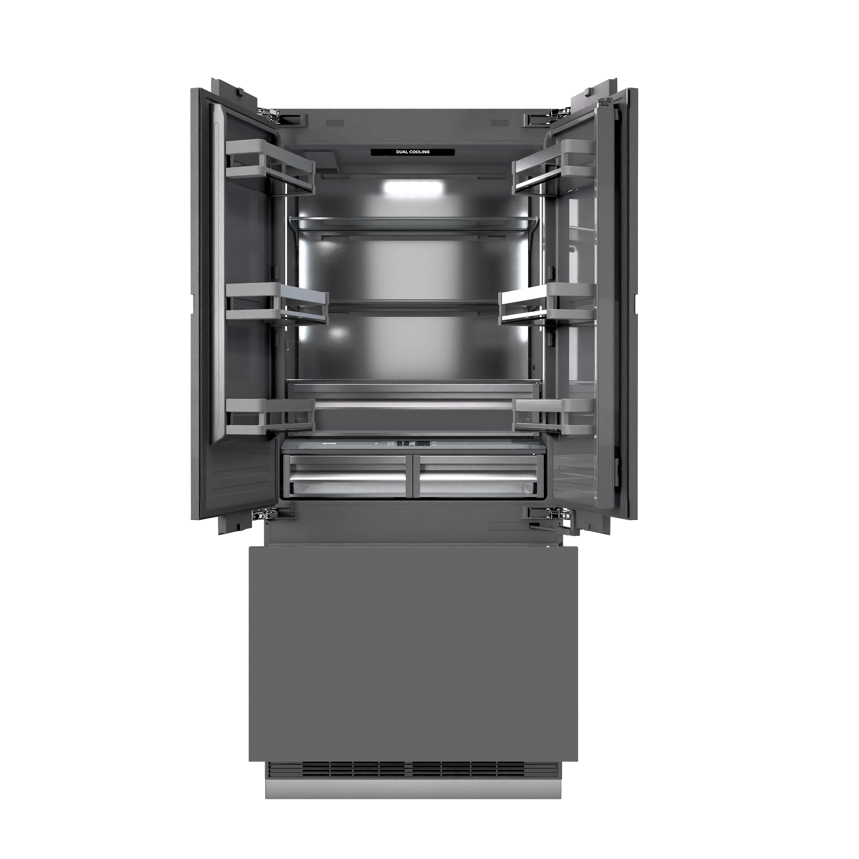 ZLINE 36 in. 19.6 cu. ft. Panel Ready French Door Built-In Bottom Freezer Refrigerator with Water Dispenser and Ice Maker with Graphite Gray Interior (GRBIV-36) - Image 9