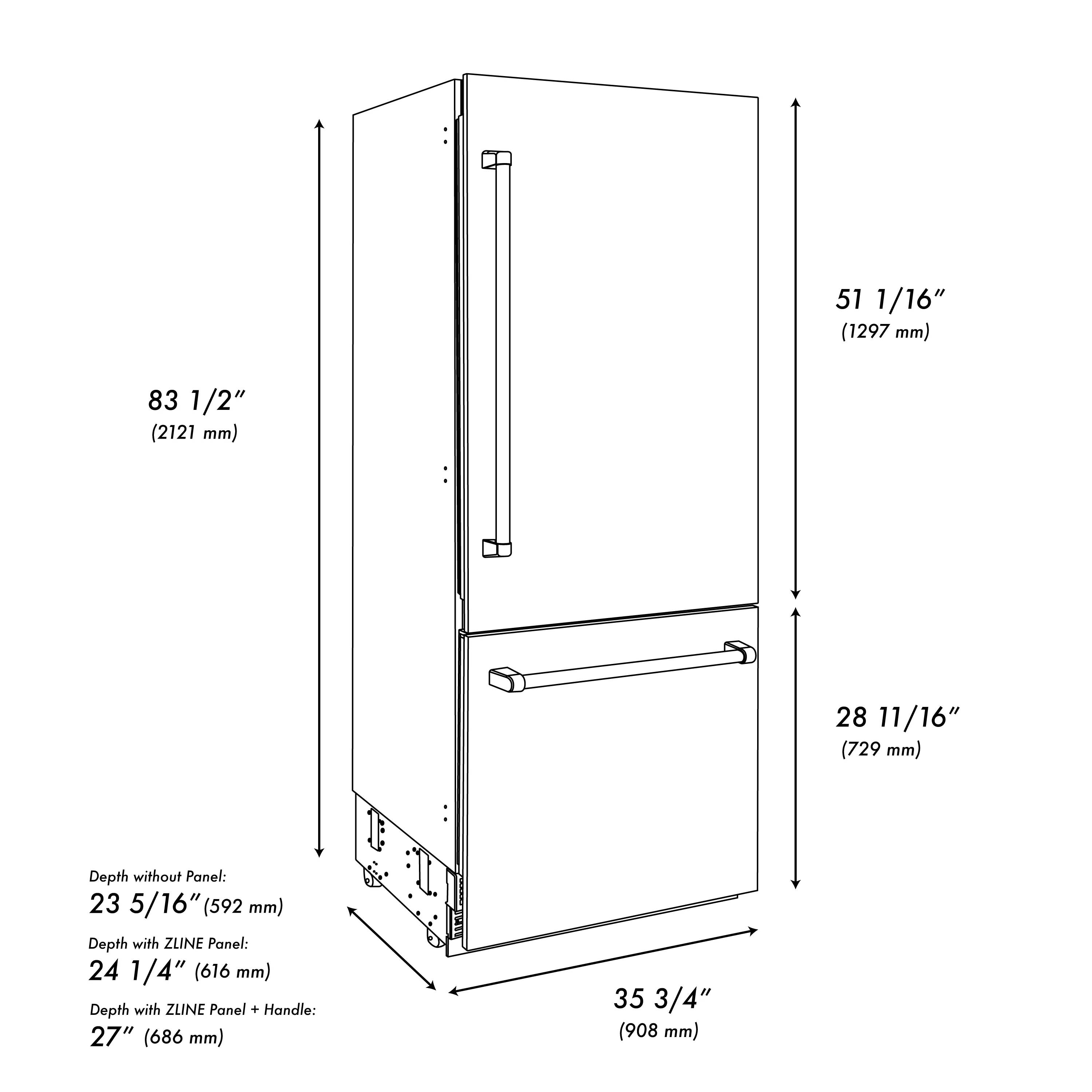 ZLINE 36 in. 19.8 cu. ft. Built-In Bottom Freezer Refrigerator with Water Dispenser and Ice Maker in Satin Stainless Steel with Graphite Gray Interior (GRBIT-SN-36) - Image 12