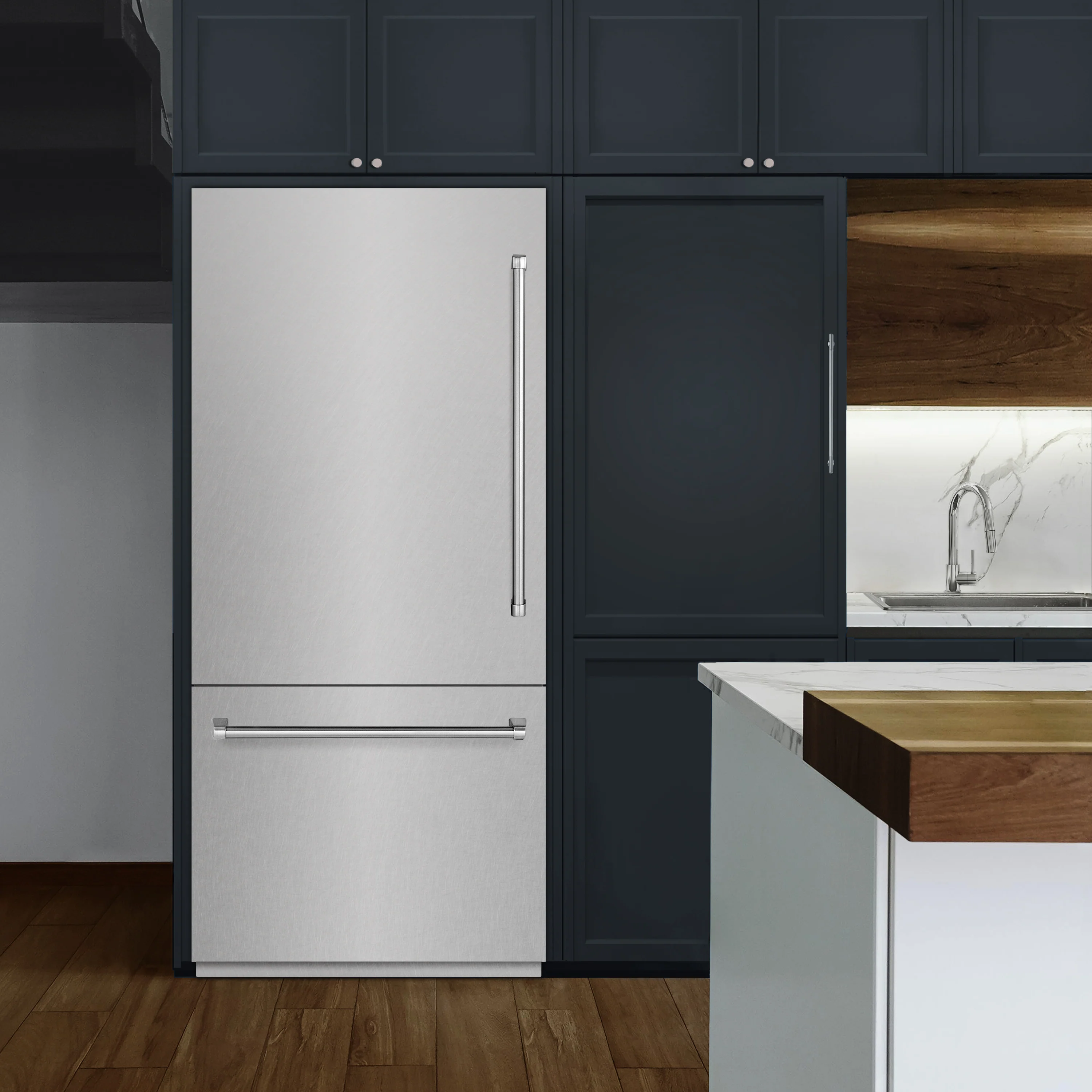 ZLINE 36 in. 19.8 cu. ft. Built-In Bottom Freezer Refrigerator with Water Dispenser and Ice Maker in Satin Stainless Steel with Graphite Gray Interior (GRBIT-SN-36) - Image 2