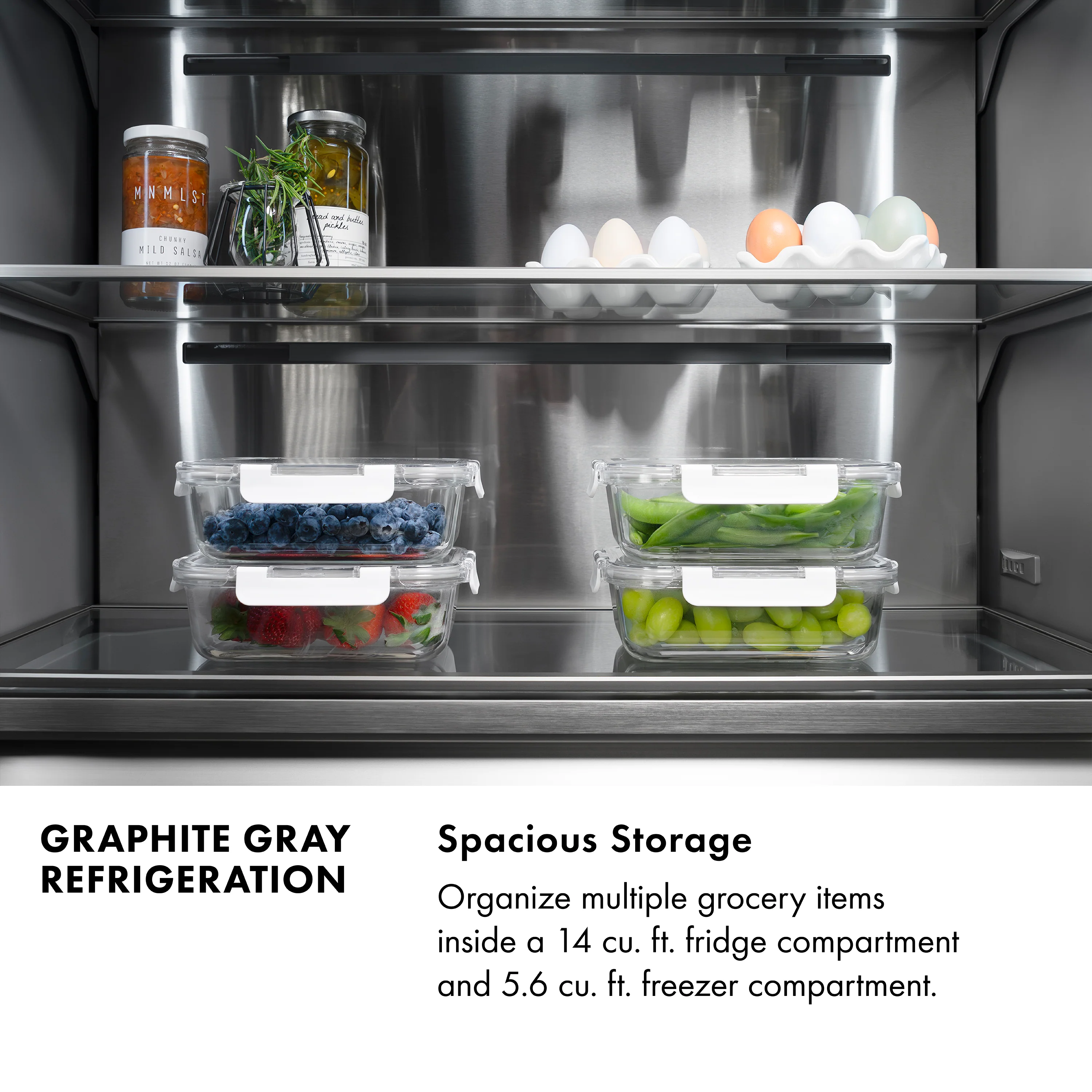 ZLINE 36 in. 19.6 cu. ft. French Door Built-In Bottom Freezer Refrigerator with Water Dispenser and Ice Maker in Satin Stainless Steel with Graphite Gray Interior (GRBIV-SN-36) - Image 16