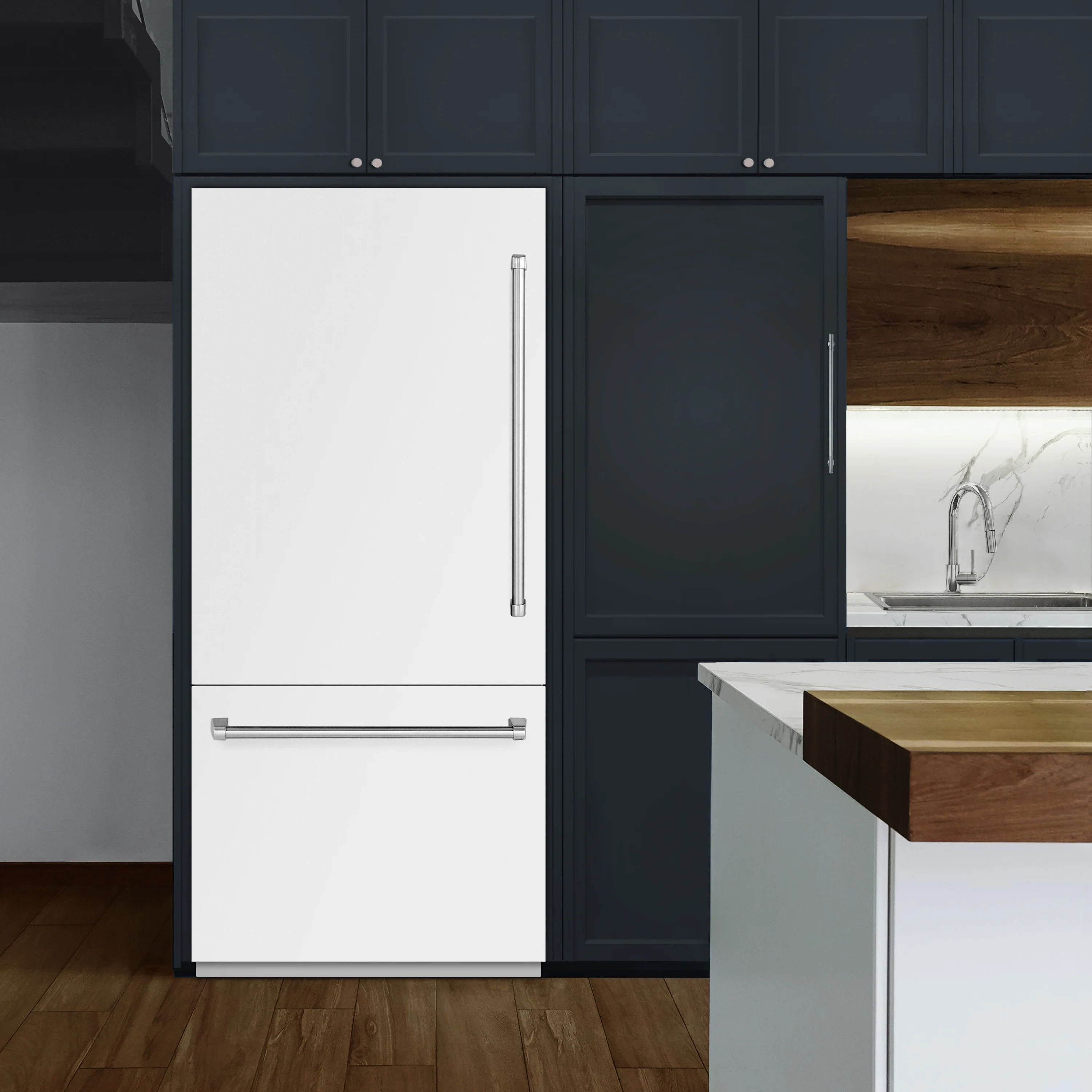 ZLINE 36 in. 19.8 cu. ft. Built-In Bottom Freezer Refrigerator with Water Dispenser and Ice Maker in White Matte with Graphite Gray Interior (GRBIT-WM-36) - Image 3