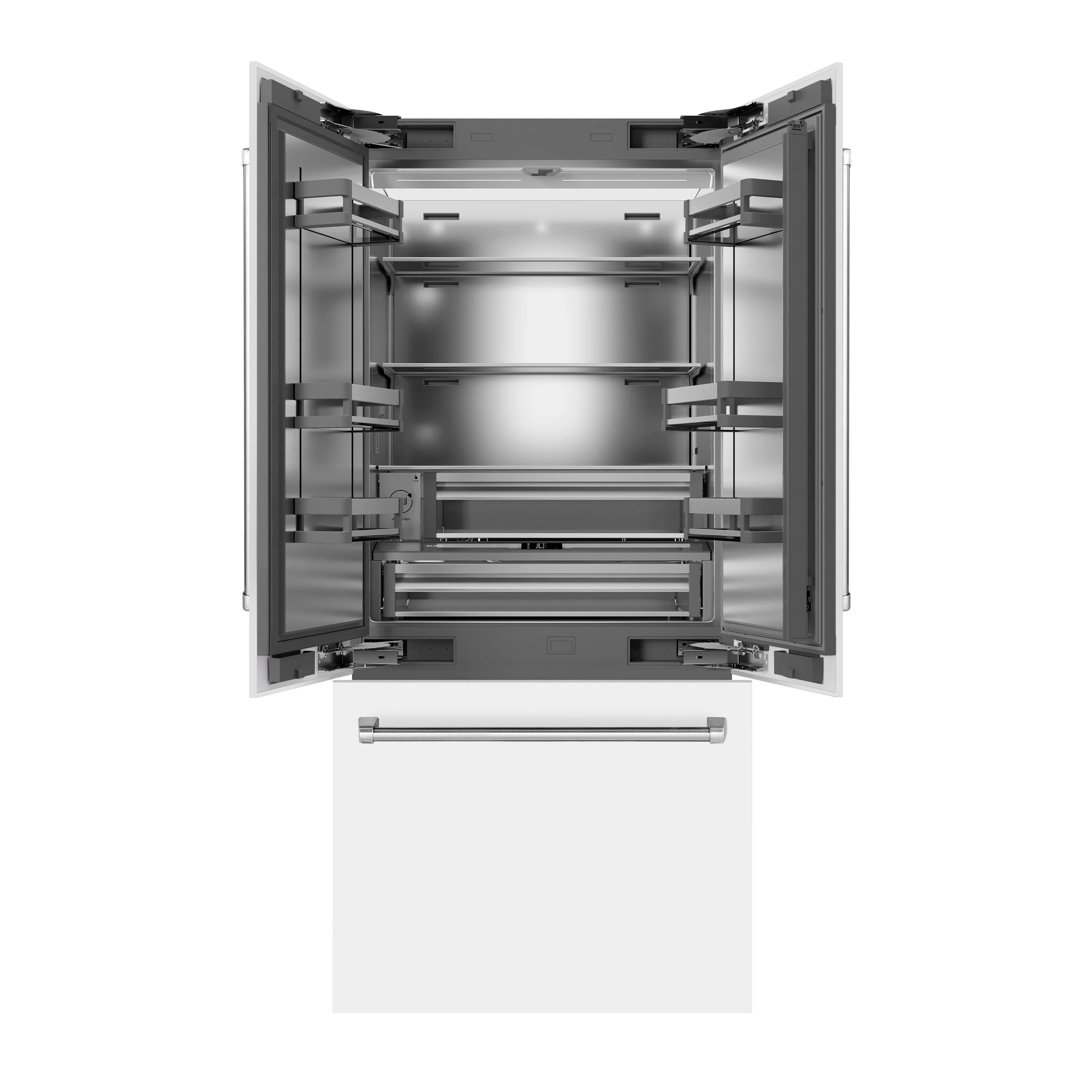 ZLINE 36 in. 19.6 cu. ft. French Door Built-In Bottom Freezer Refrigerator with Water Dispenser and Ice Maker in White Matte with Stainless Steel Interior (SRBIV-WM-36) - Image 4