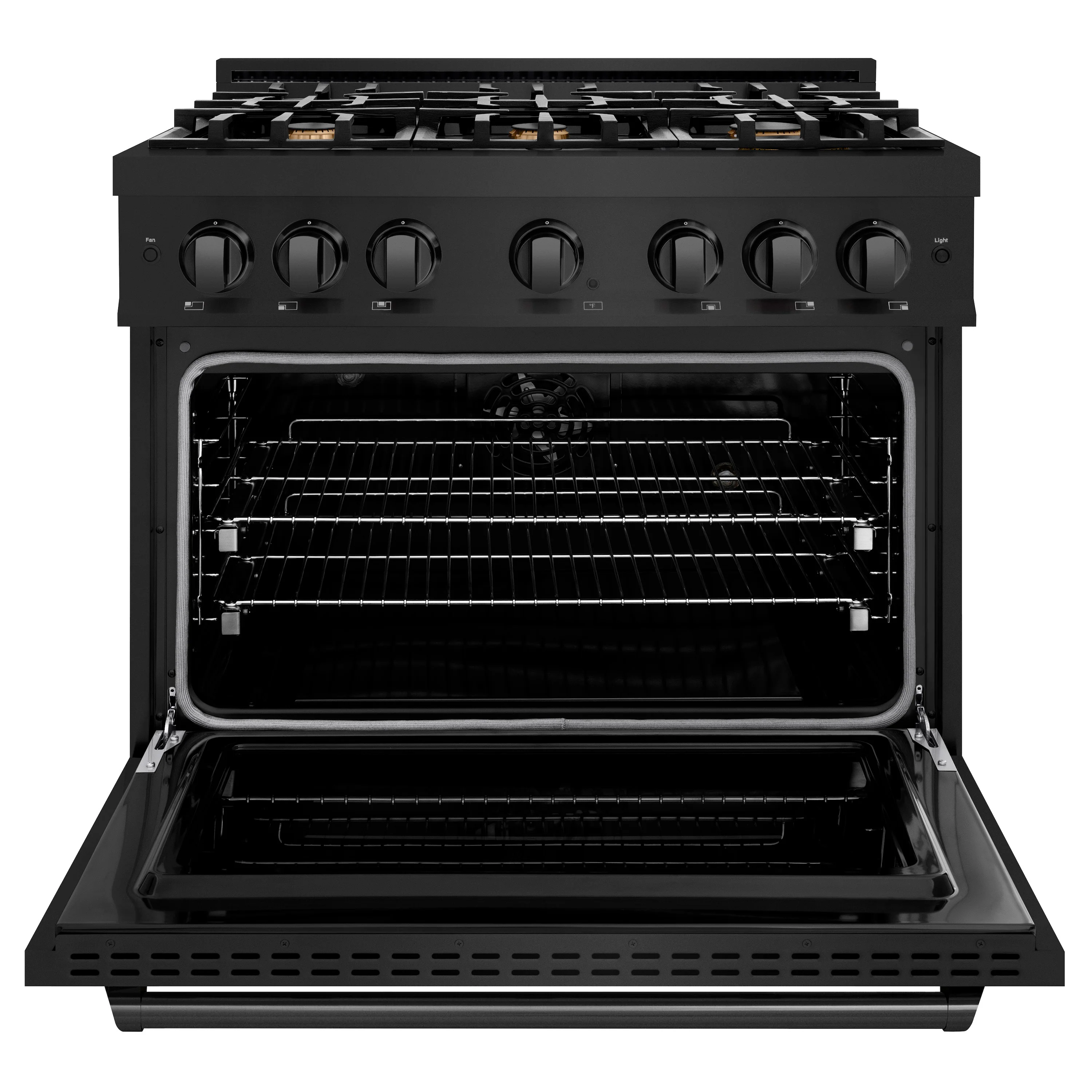 ZLINE 36 in. 5.2 cu. ft. Classic Dual Fuel Range with Gas Cooktop and Electric Convection Oven in Black Stainless Steel with 6 Brass Burners (CDRB-BR-36) - Image 3