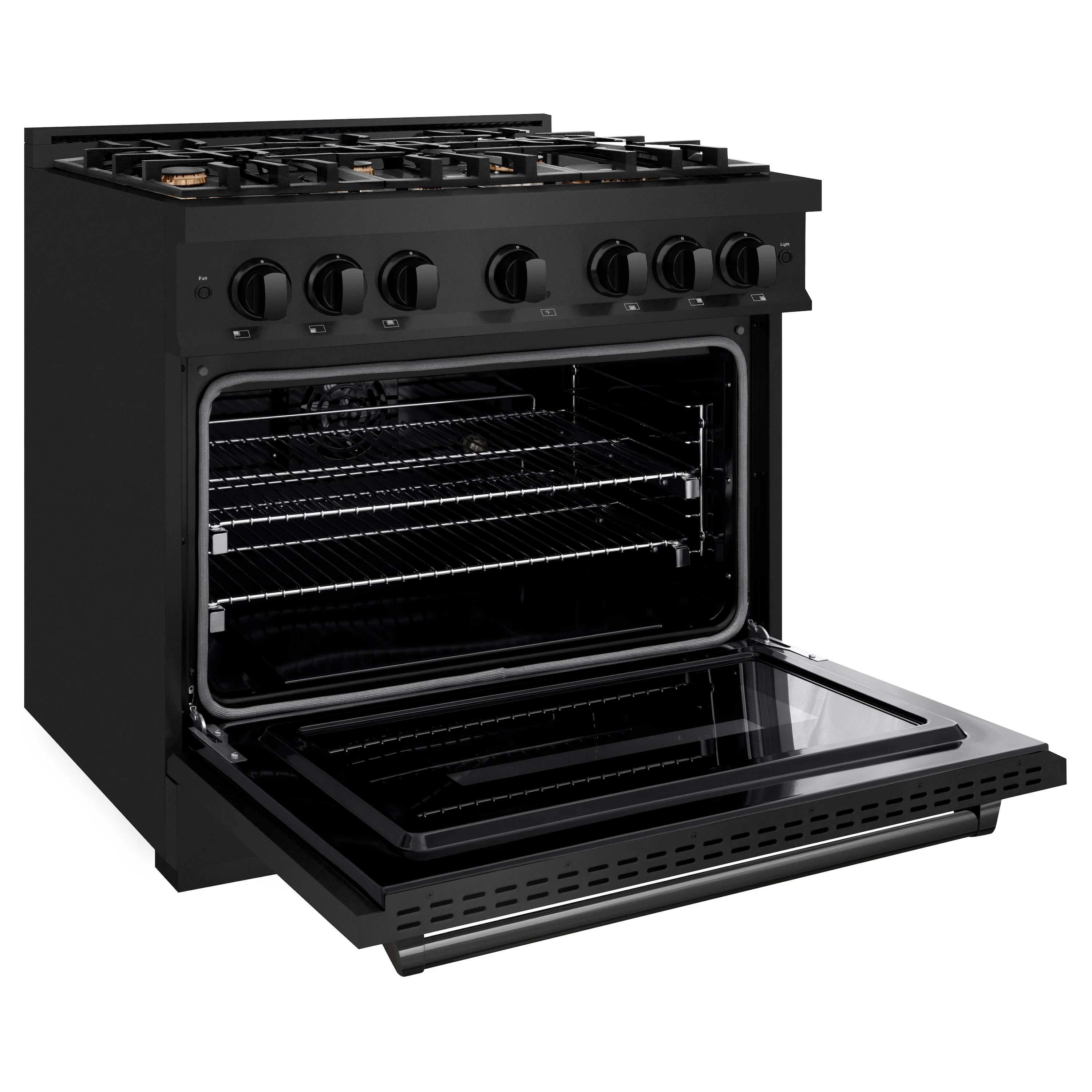 ZLINE 36 in. 5.2 cu. ft. Classic Dual Fuel Range with Gas Cooktop and Electric Convection Oven in Black Stainless Steel with 6 Brass Burners (CDRB-BR-36) - Image 6