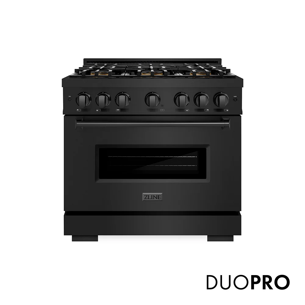ZLINE 36 in. 5.2 cu. ft. Classic Dual Fuel Range with 6 Burner DuoPro™ Cooktop and Electric Convection Oven in Black Stainless Steel (PCDRB-36)