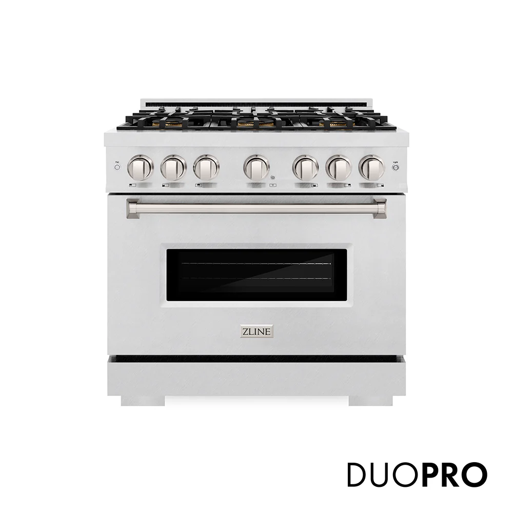 ZLINE 36 in. 5.2 cu. ft. Classic Dual Fuel Range with 6 Burner DuoPro™ Cooktop and Electric Convection Oven in Satin Stainless Steel (PCDRS-36)