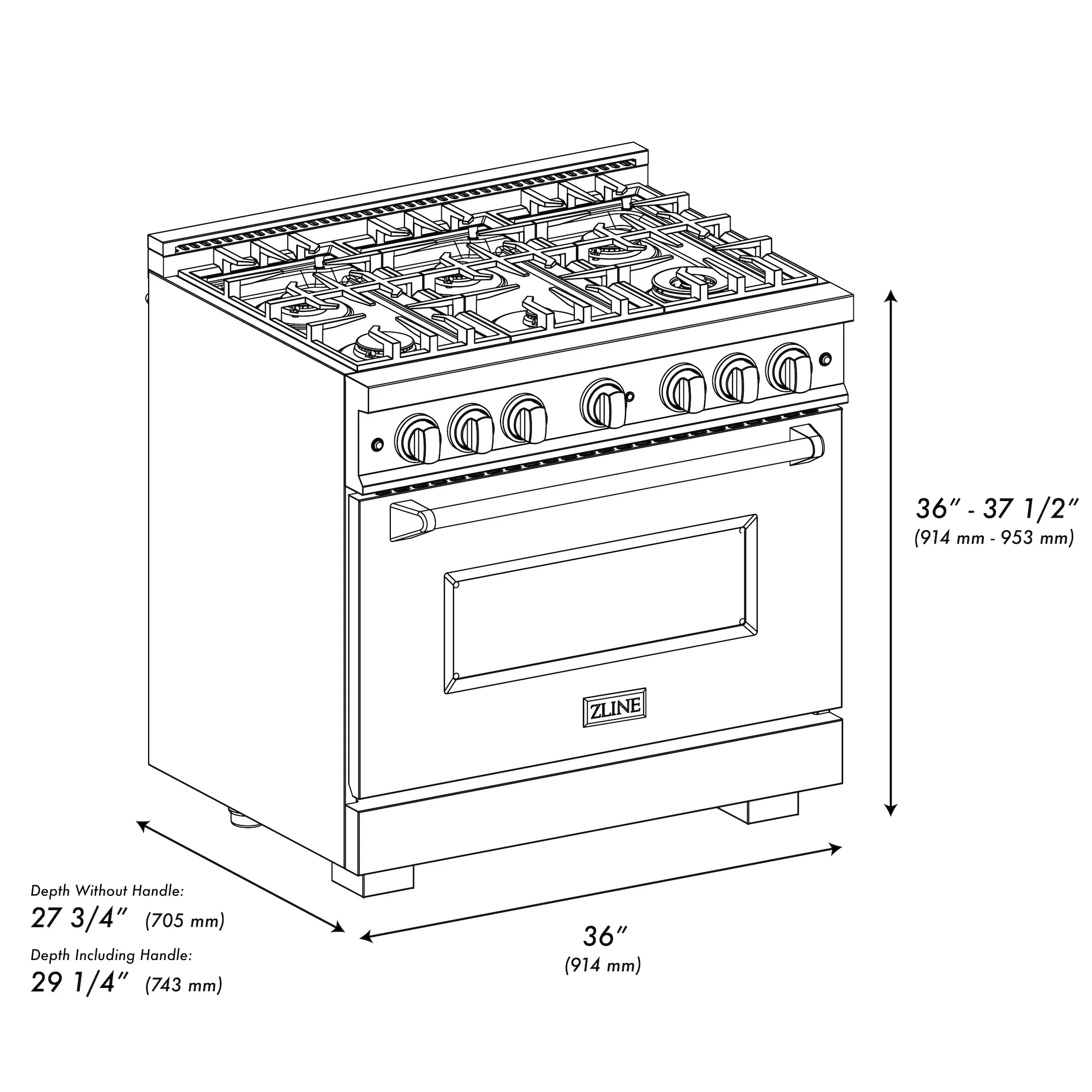 ZLINE 36 in. 5.2 cu. ft. Classic Dual Fuel Range with Gas Cooktop and Electric Convection Oven in Stainless Steel with 6 Brass Burners (CDR-BR-36) - Image 14