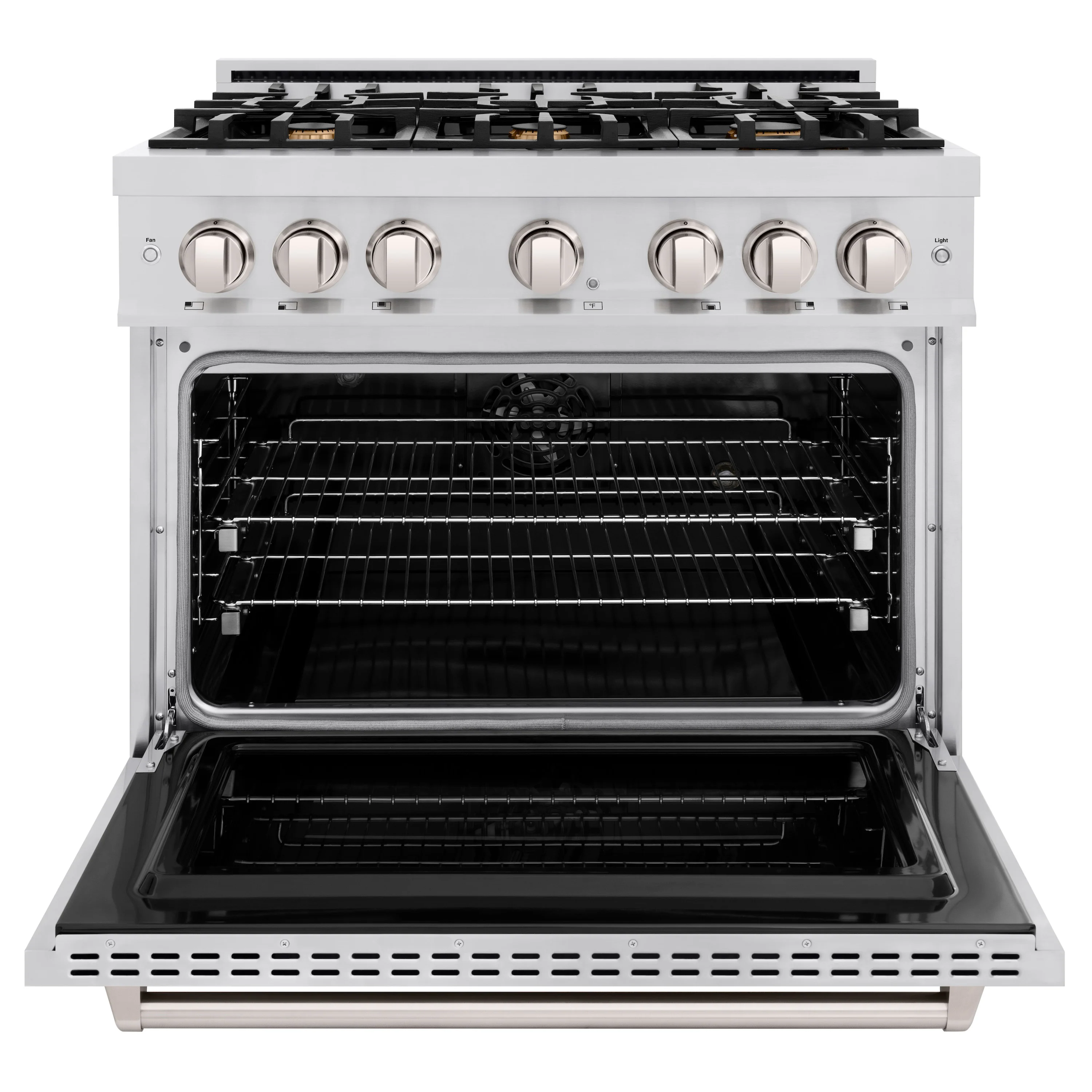 ZLINE 36 in. 5.2 cu. ft. Classic Dual Fuel Range with Gas Cooktop and Electric Convection Oven in Stainless Steel with 6 Brass Burners (CDR-BR-36) - Image 3