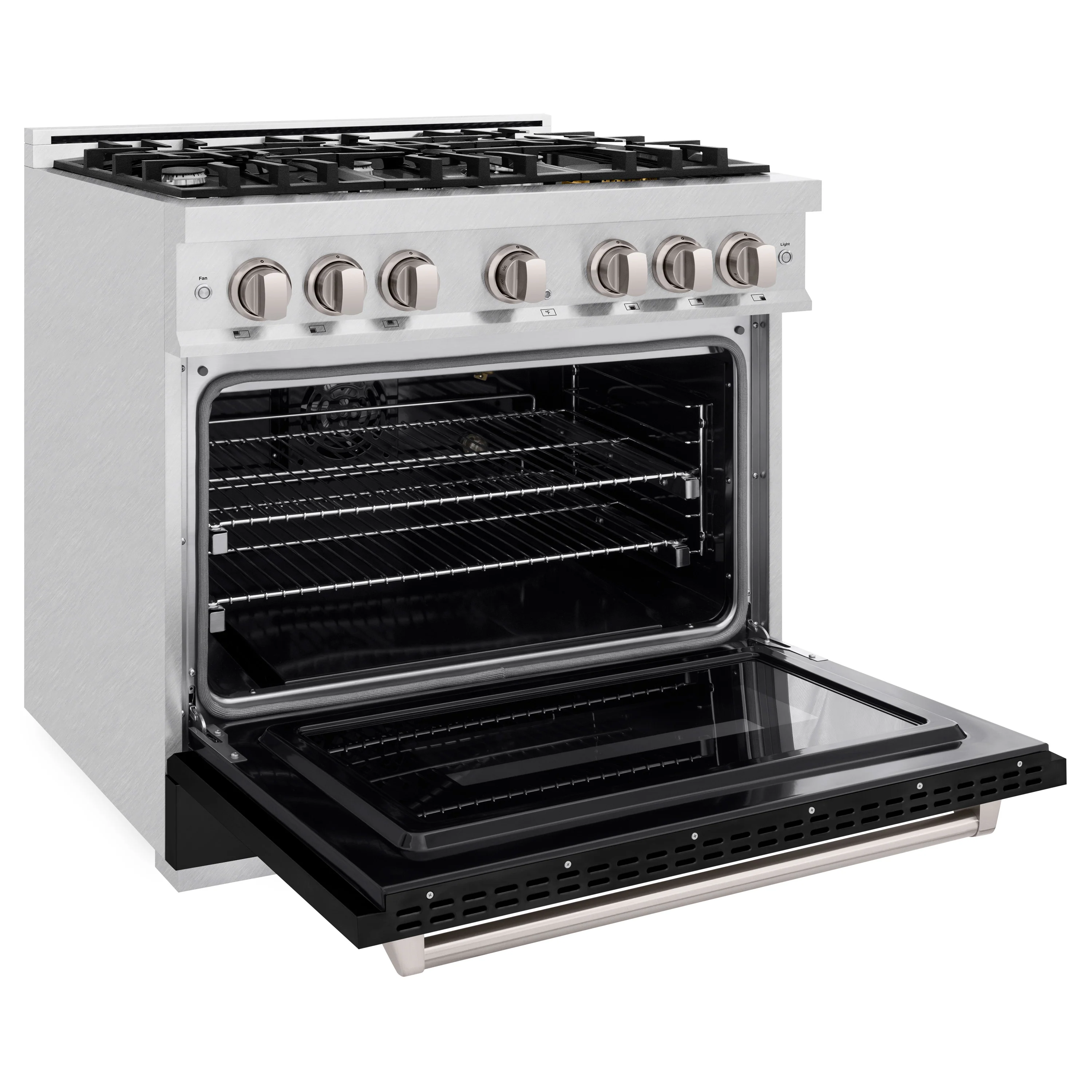 ZLINE 36 in. 5.2 cu. ft. Classic Gas Range with 6 Burner Cooktop and Convection Gas Oven in Satin Stainless Steel with Black Matte Door (CGRS-BLM-36) - Image 5