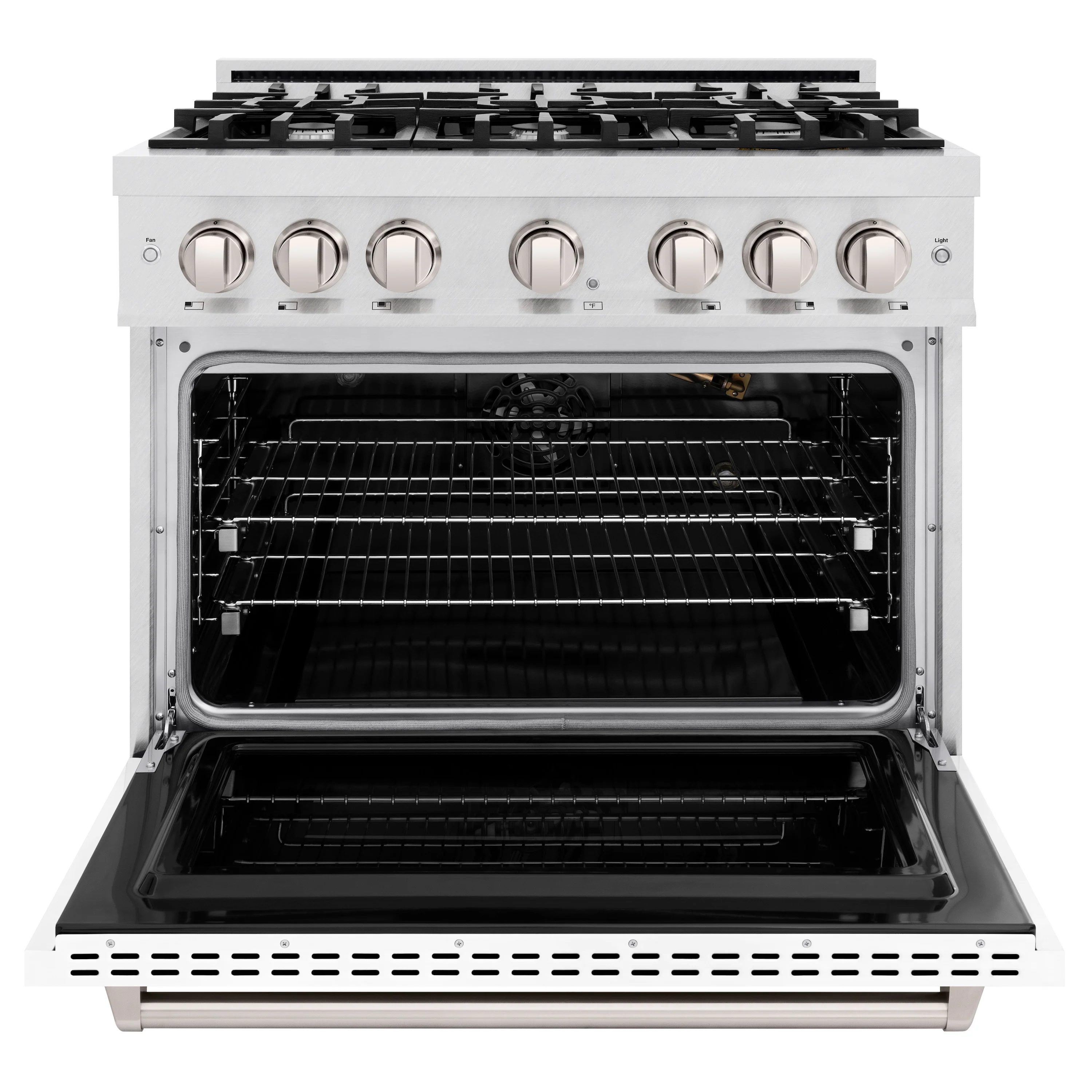 ZLINE 36 in. 5.2 cu. ft. Classic Gas Range with 6 Burner Cooktop and Convection Gas Oven in Satin Stainless Steel with White Matte Door (CGRS-WM-36) - Image 4