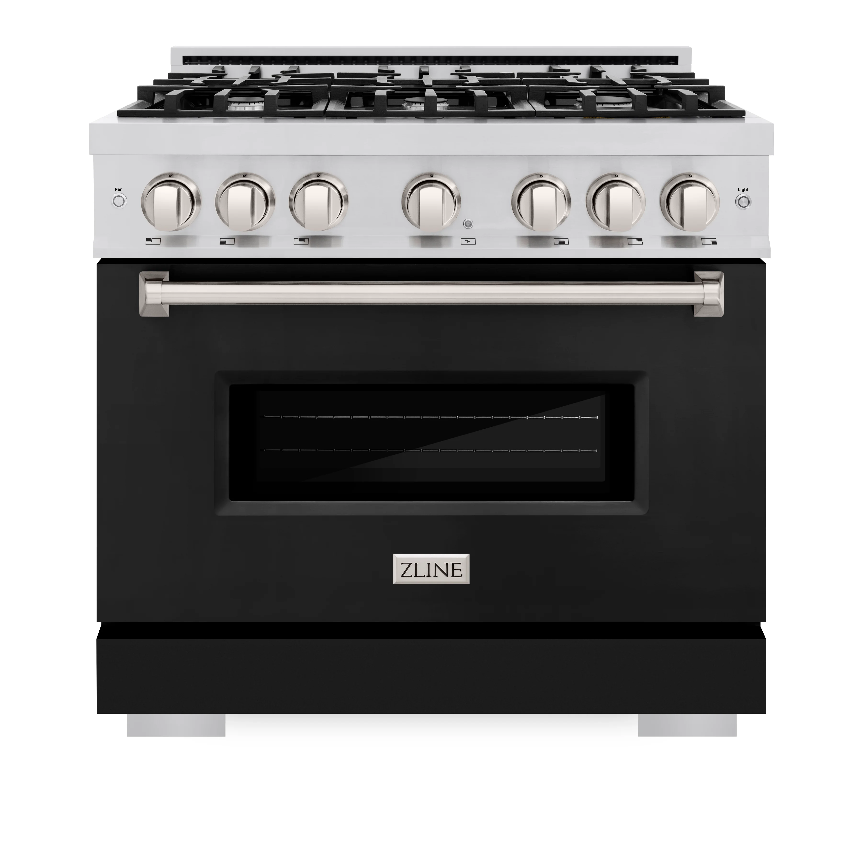 ZLINE 36 in. 5.2 cu. ft. Classic Gas Range with 6 Burner Cooktop and Convection Gas Oven in Stainless Steel with Black Matte Door (CGR-BLM-36) - Image 2