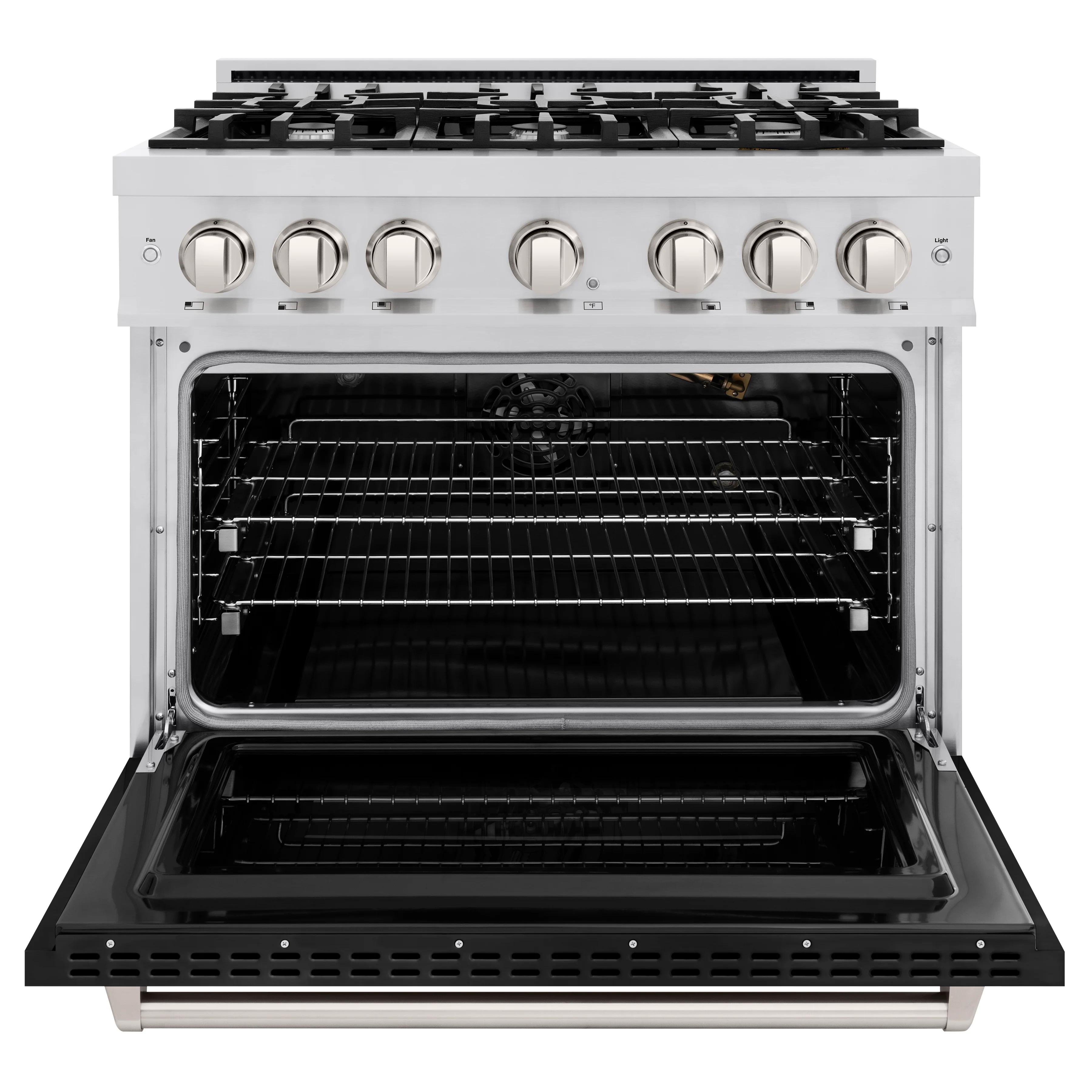 ZLINE 36 in. 5.2 cu. ft. Classic Gas Range with 6 Burner Cooktop and Convection Gas Oven in Stainless Steel with Black Matte Door (CGR-BLM-36) - Image 3