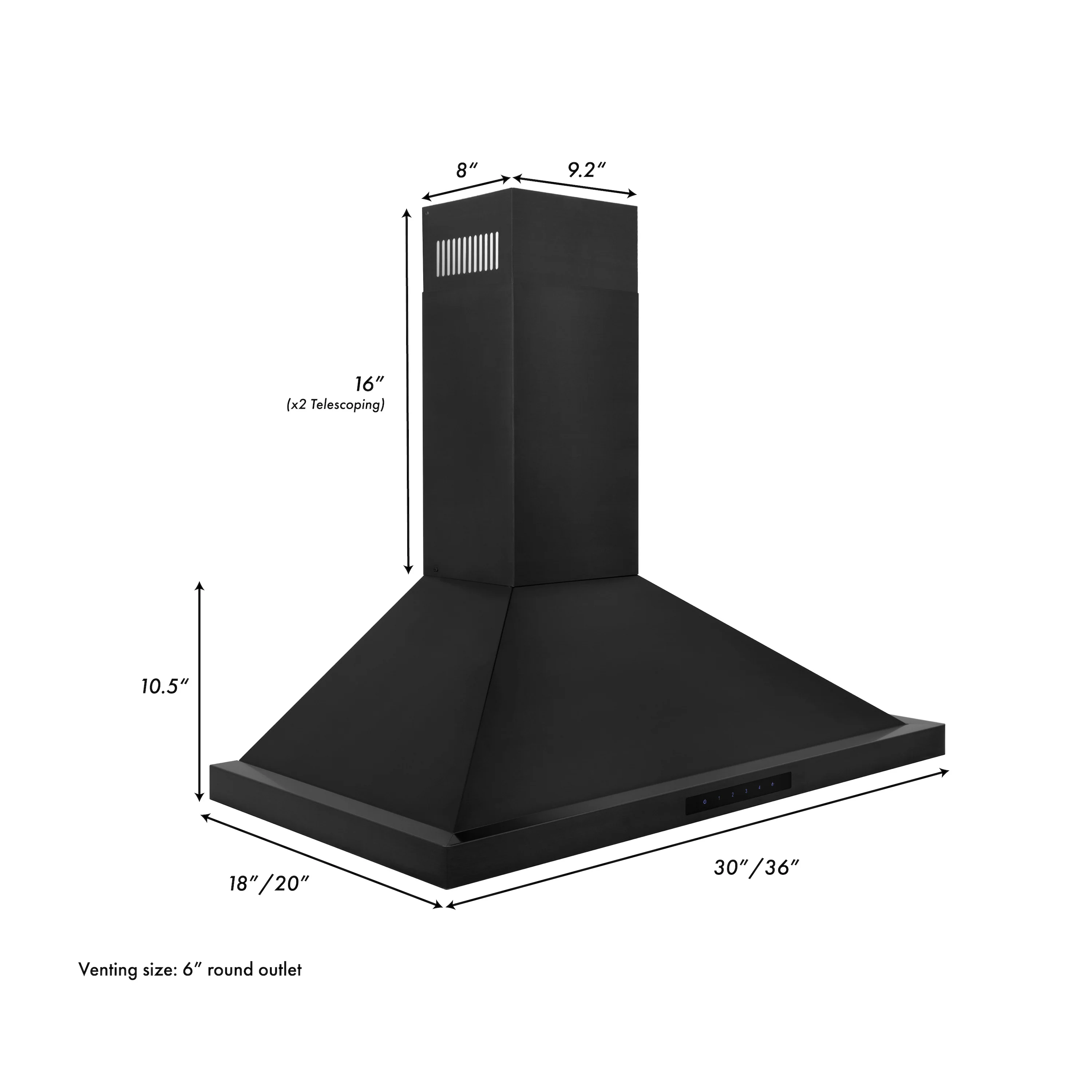 ZLINE 36" Convertible Wall Mount Range Hood in Black Stainless Steel with Set of 2 Charcoal Filters, LED lighting and Dishwasher-Safe Baffle Filters (BSKBN-CF-36) - Image 4